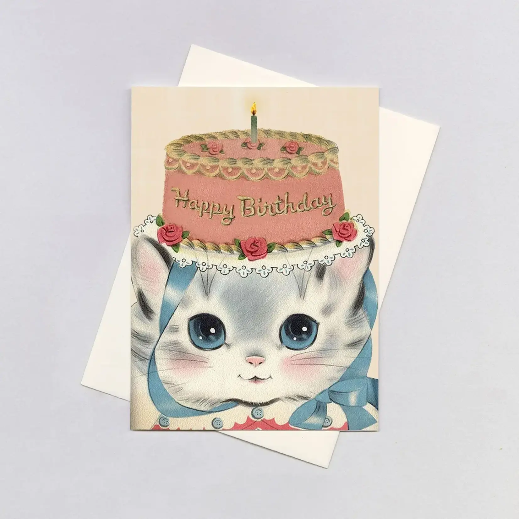 Laughing Elephant Birthday Hat Kitty - Birthday Card