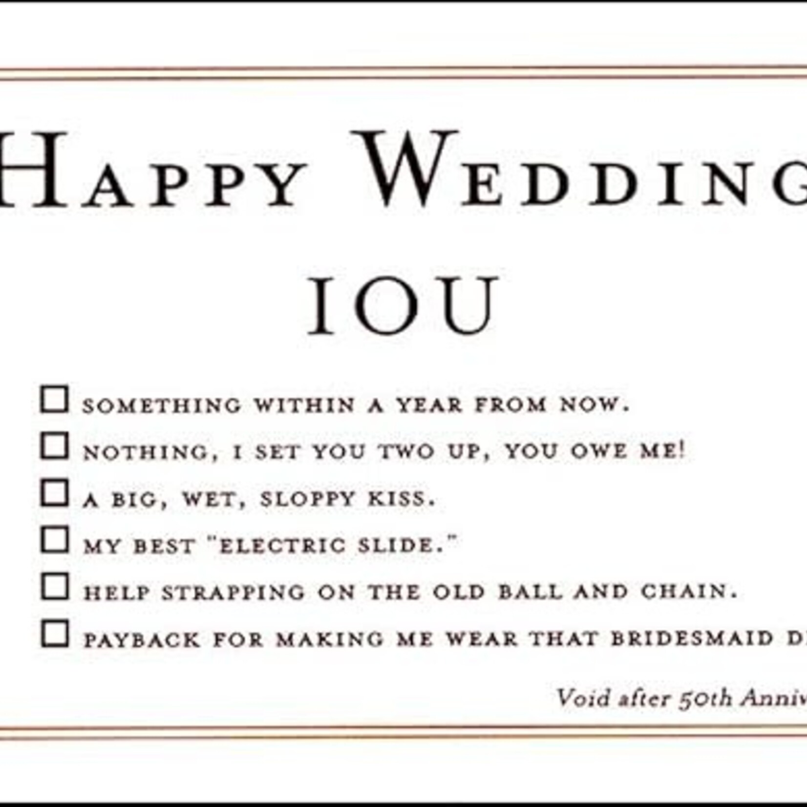 Quiplip Happy Wedding IOU Card