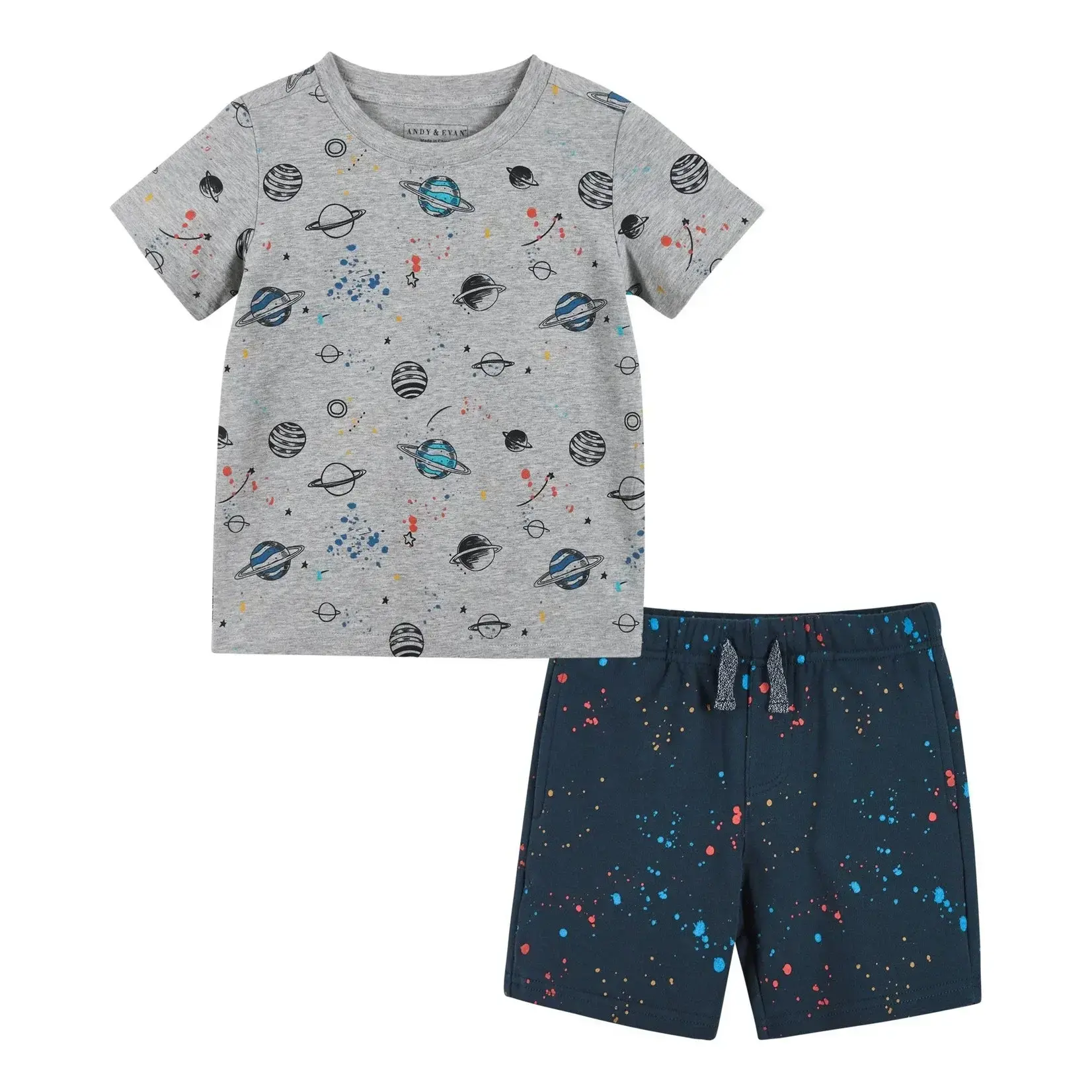 Andy & Evan Heather Grey Splatter Planets Tee Set