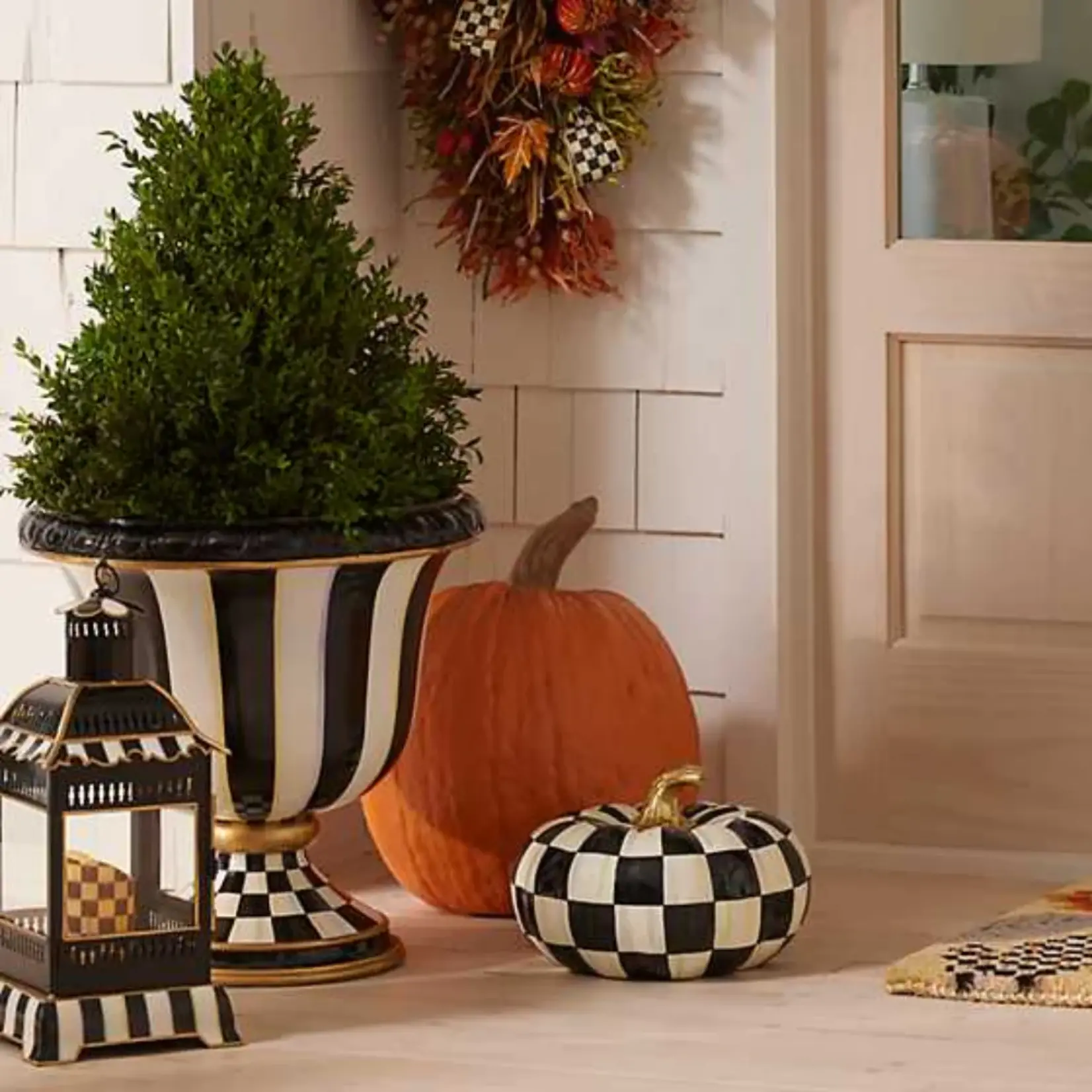 MacKenzie-Childs Courtly Check Squashed Glossy Pumpkin - Medium
