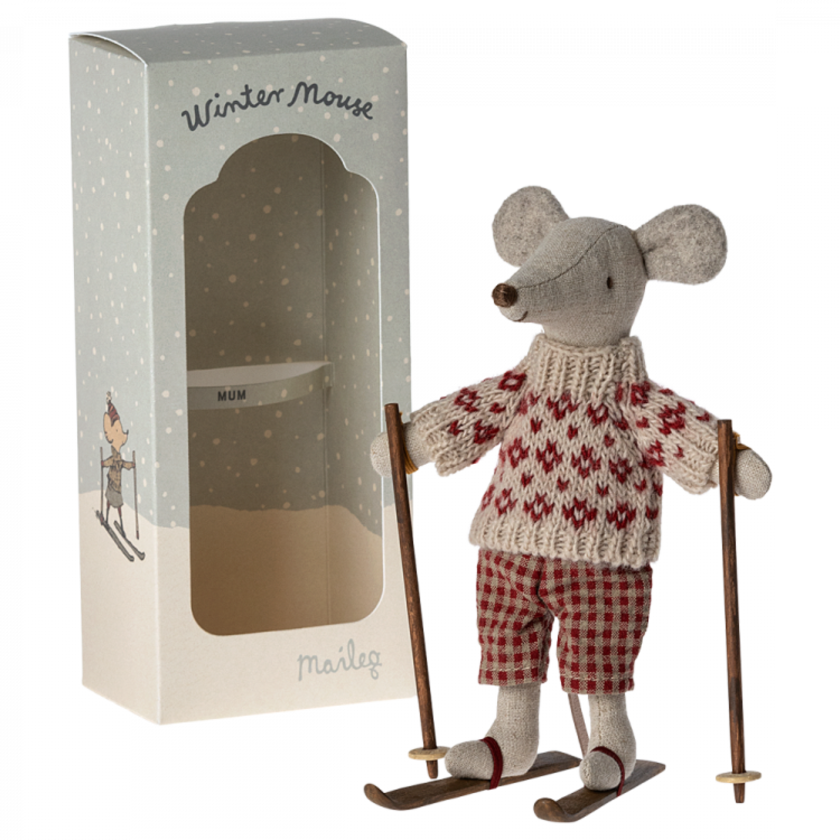 Maileg USA Winter Mouse with Ski Set, Mum