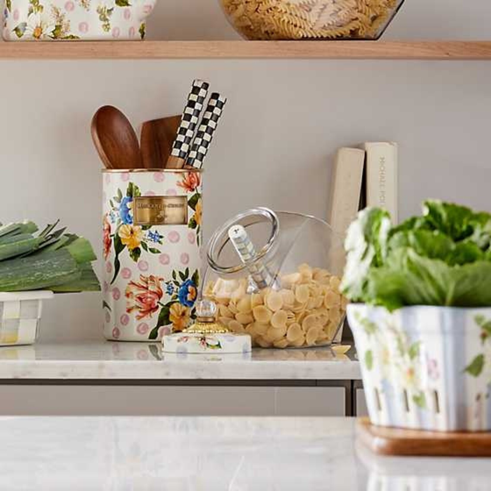 MacKenzie-Childs Sweets Jar with Wildflowers Enamel Lid - Blue