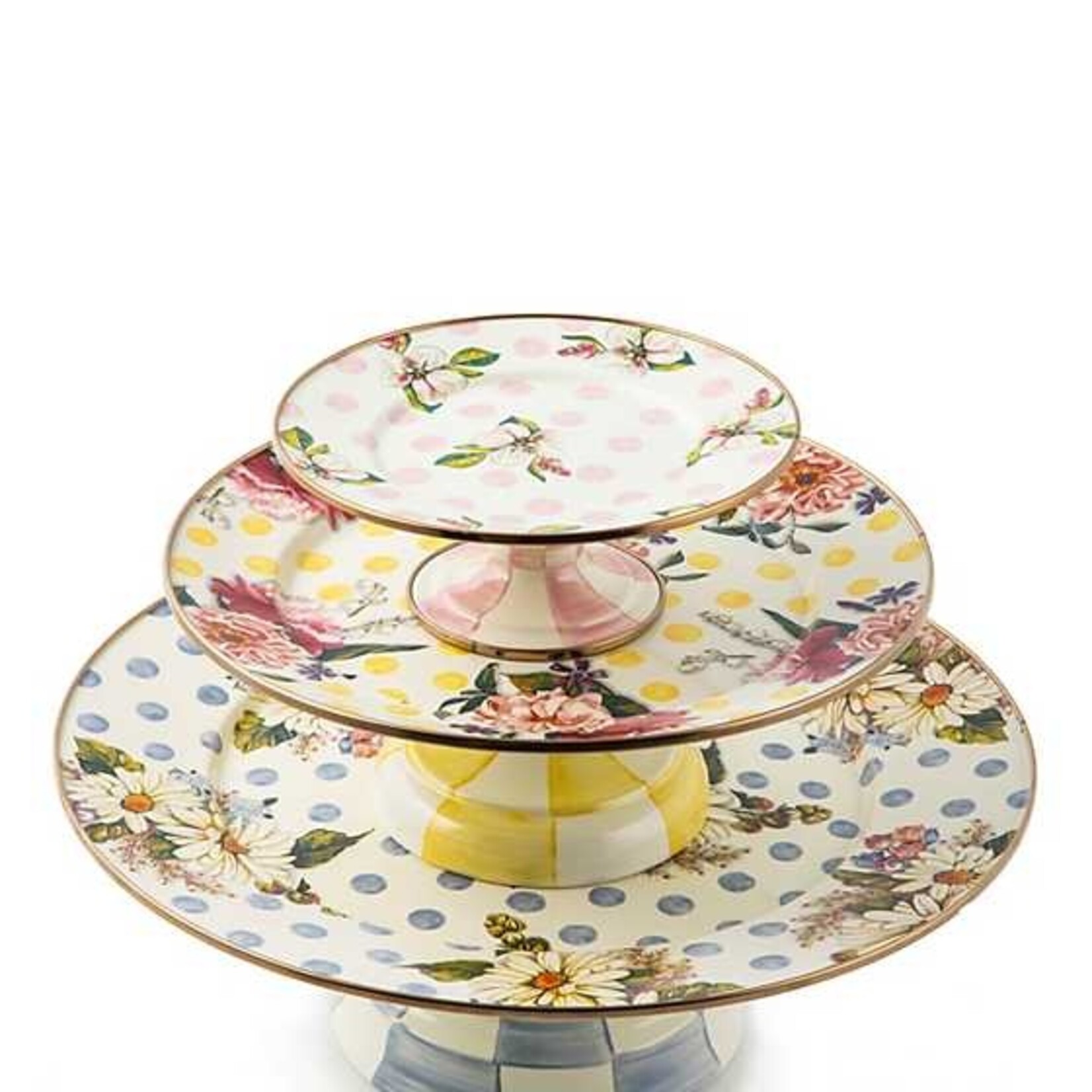 MacKenzie-Childs Wildflowers Enamel Large Pedestal Platter - Blue