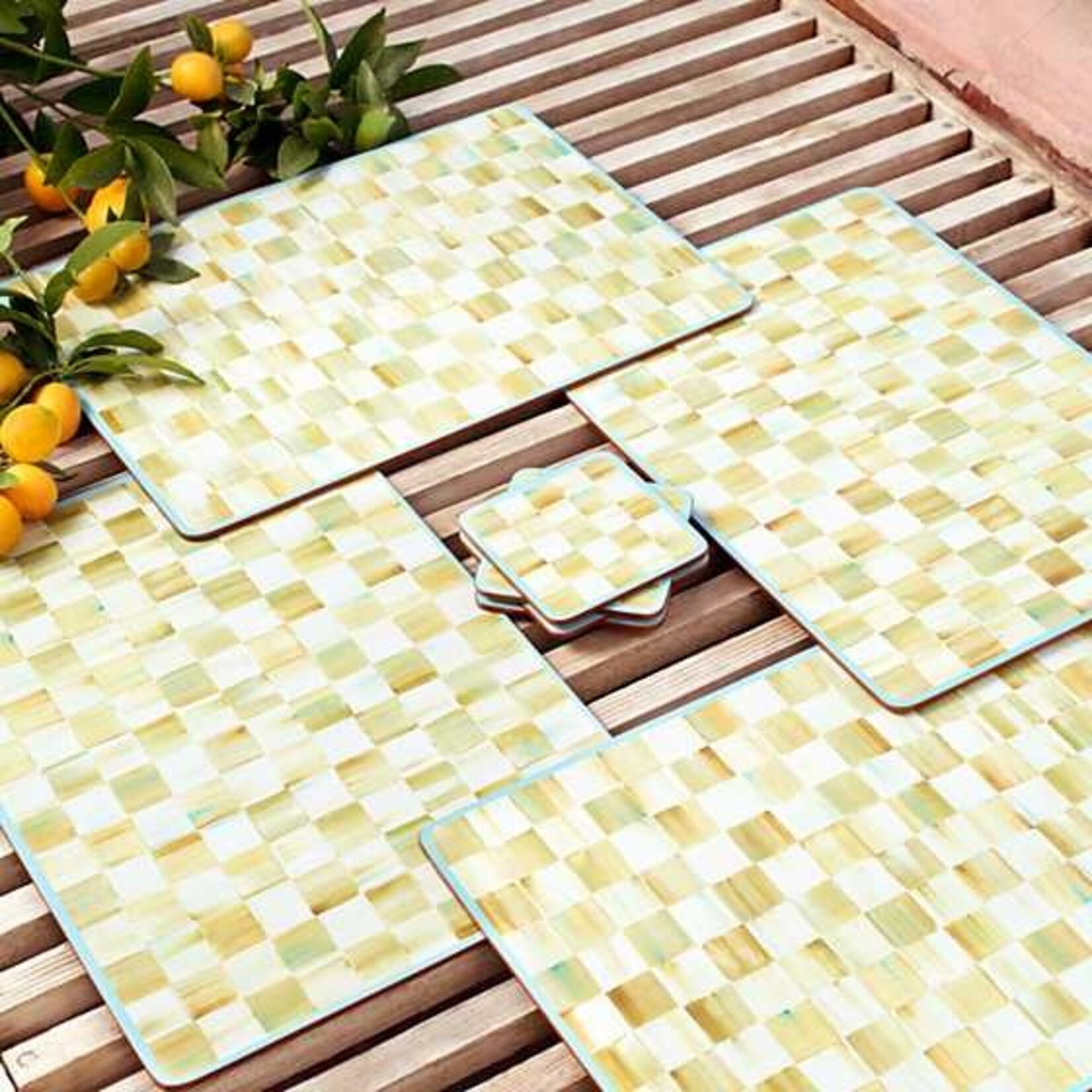 MacKenzie-Childs Parchment Check Cork Back Placemats, Set of 4