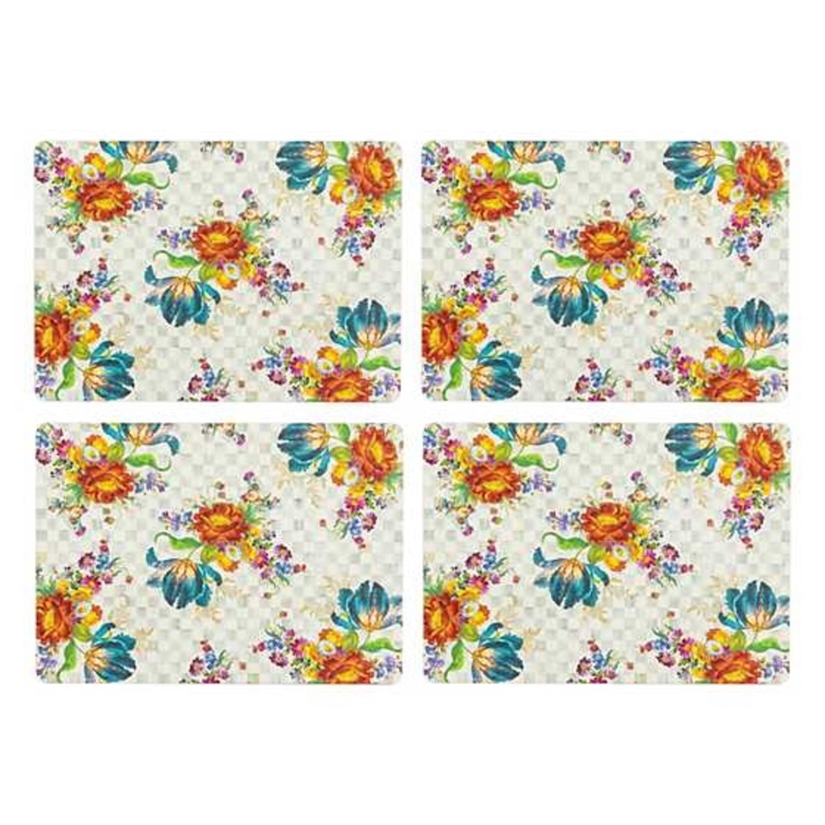 MacKenzie-Childs Sterling Flower Market Cork Back Placemats - Set 4