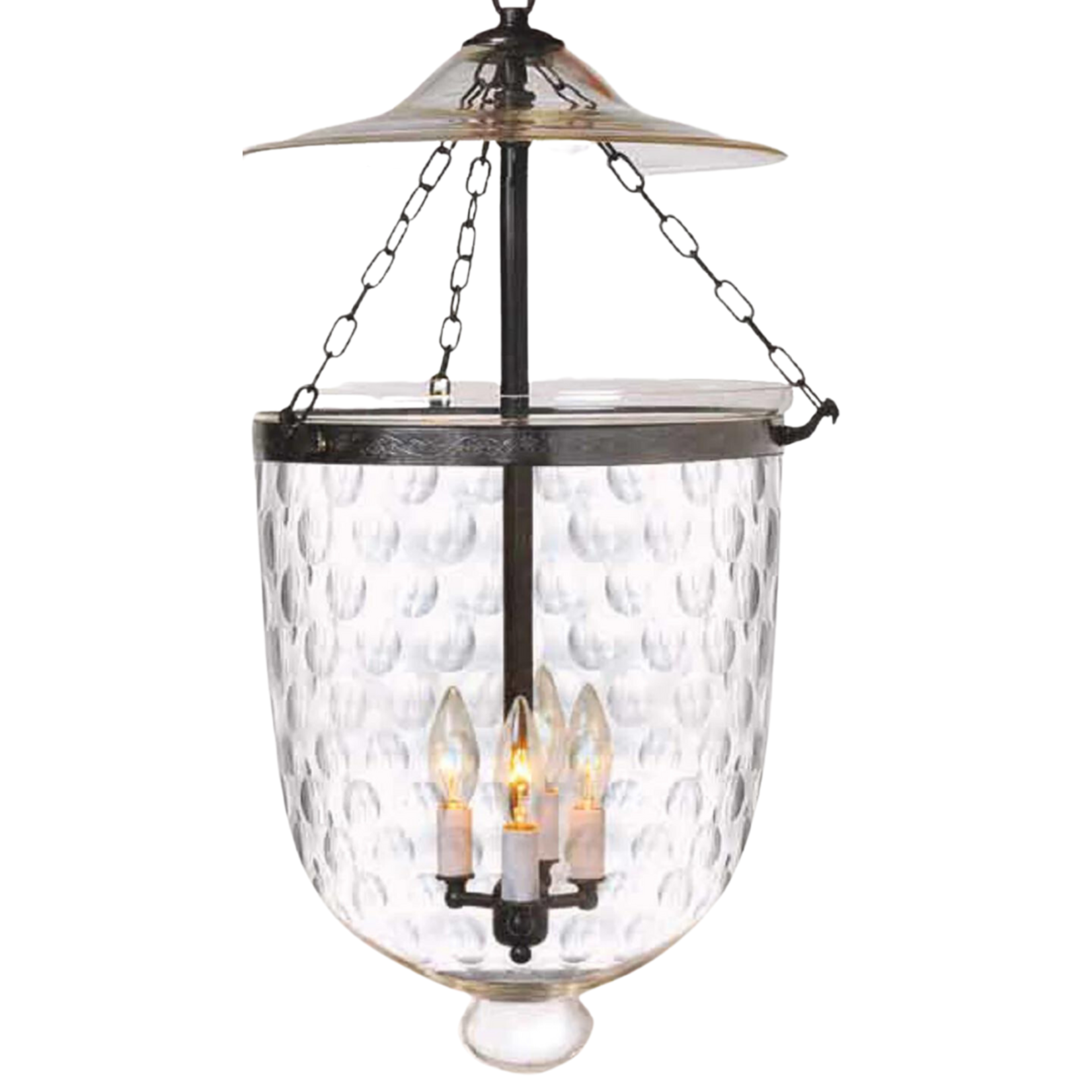 A. Sanoma Inc. Egg Cut Etched Mughal Hundi Mouth Blown Glass Bell Jar Lantern