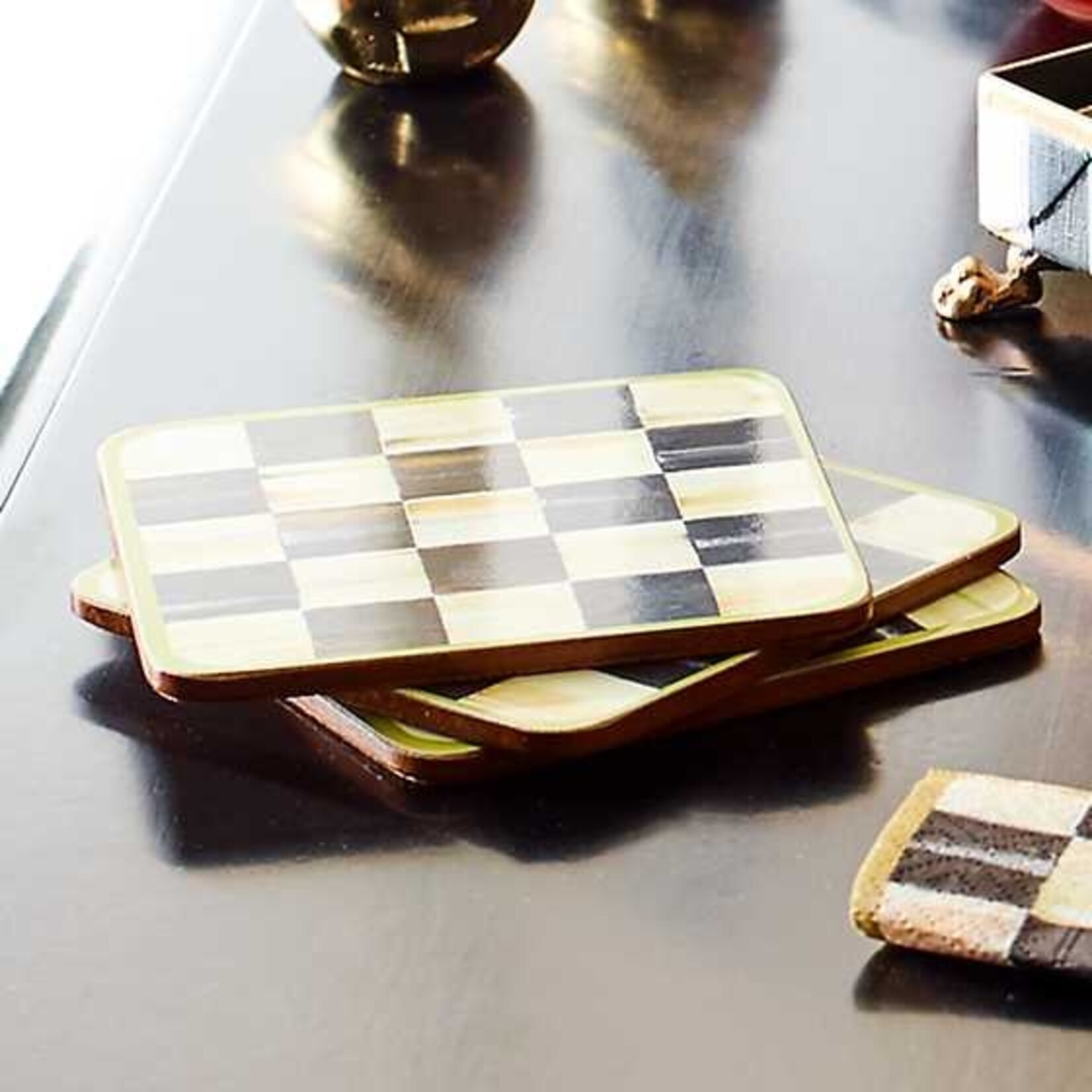 MacKenzie-Childs Courtly Harlequin Cork Back Coasters - Set of 4
