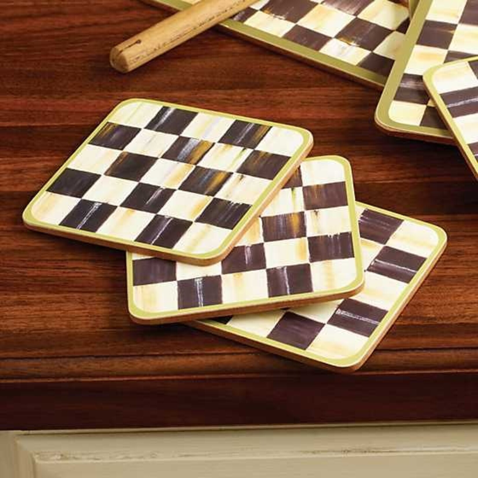 MacKenzie-Childs Courtly Harlequin Cork Back Coasters - Set of 4