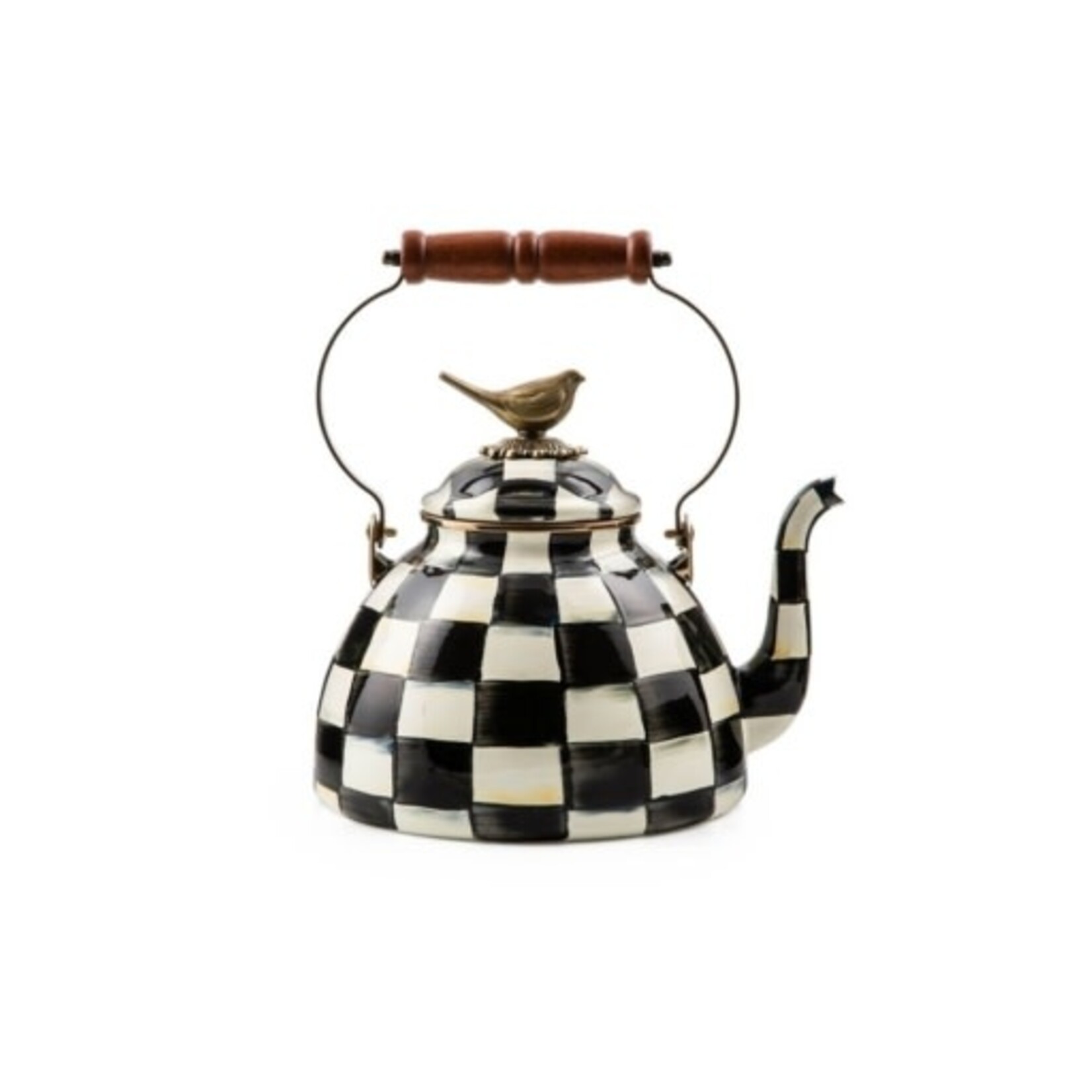 MacKenzie-Childs Courtly Check 3 Quart Tea Kettle with Bird