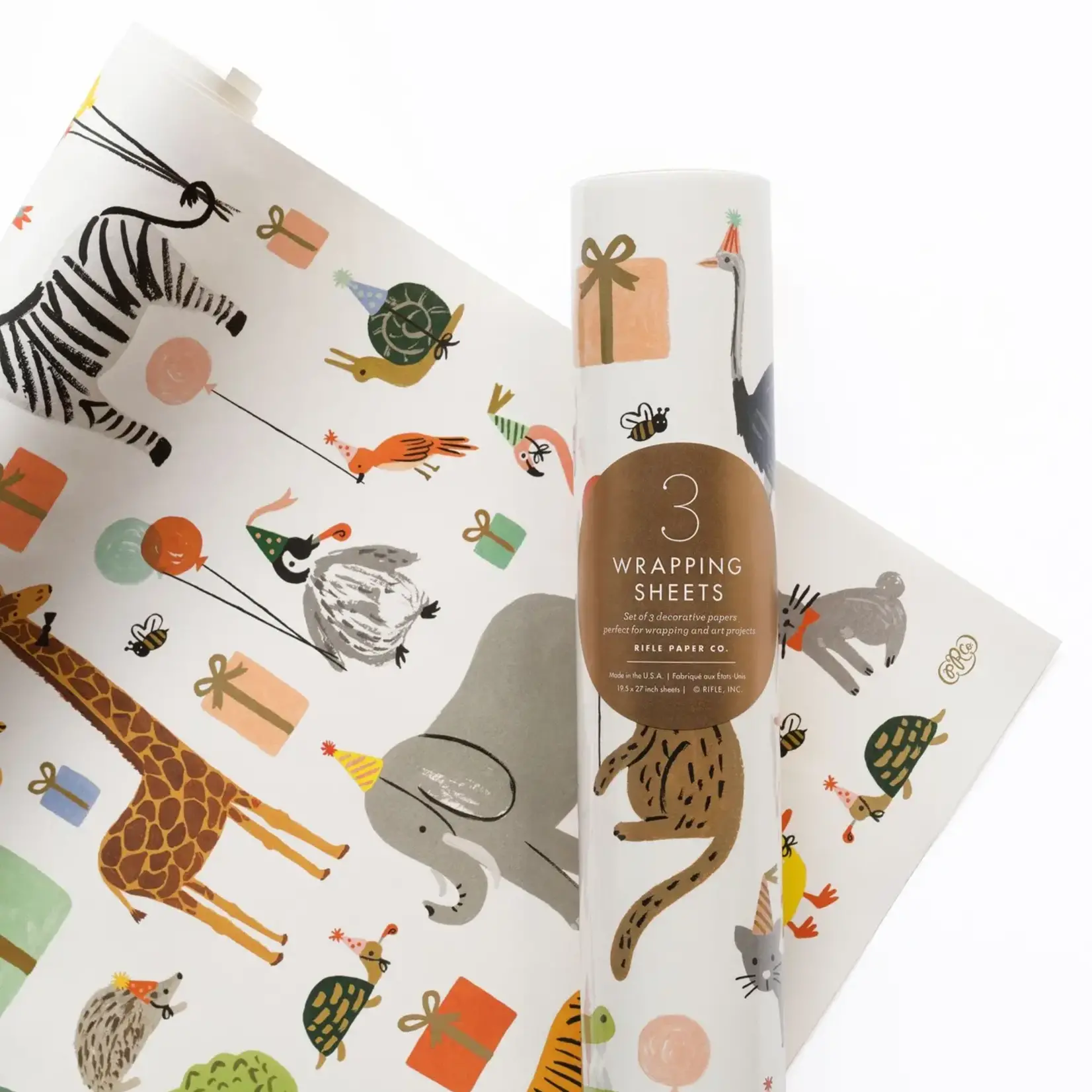 Rifle Paper Company Roll of 3 Party Animals Wrapping Sheets