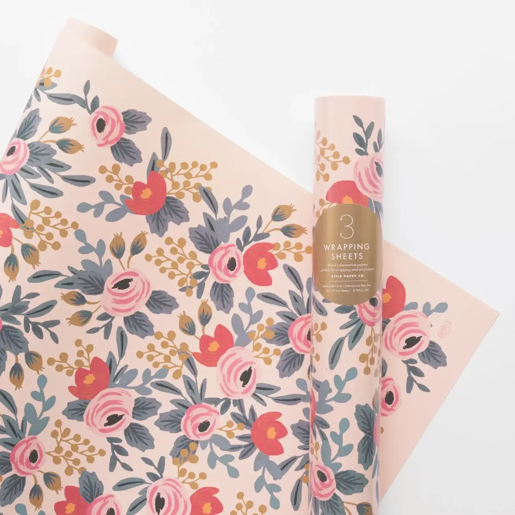 Rifle Paper Company Roll of 3 Blushing Rosa Wrapping Sheets