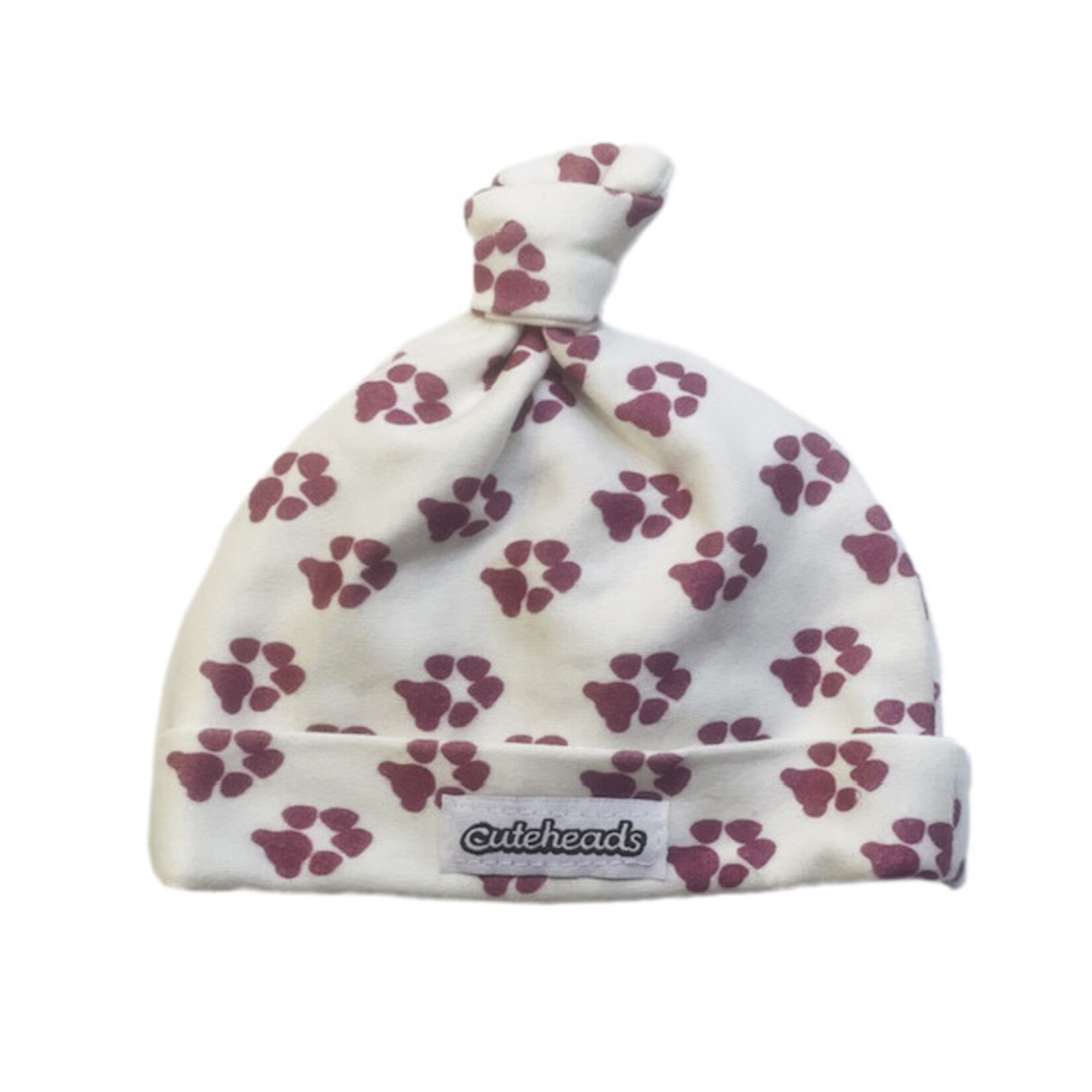 Raspberry Pink Paw Print Top Knot Beanie