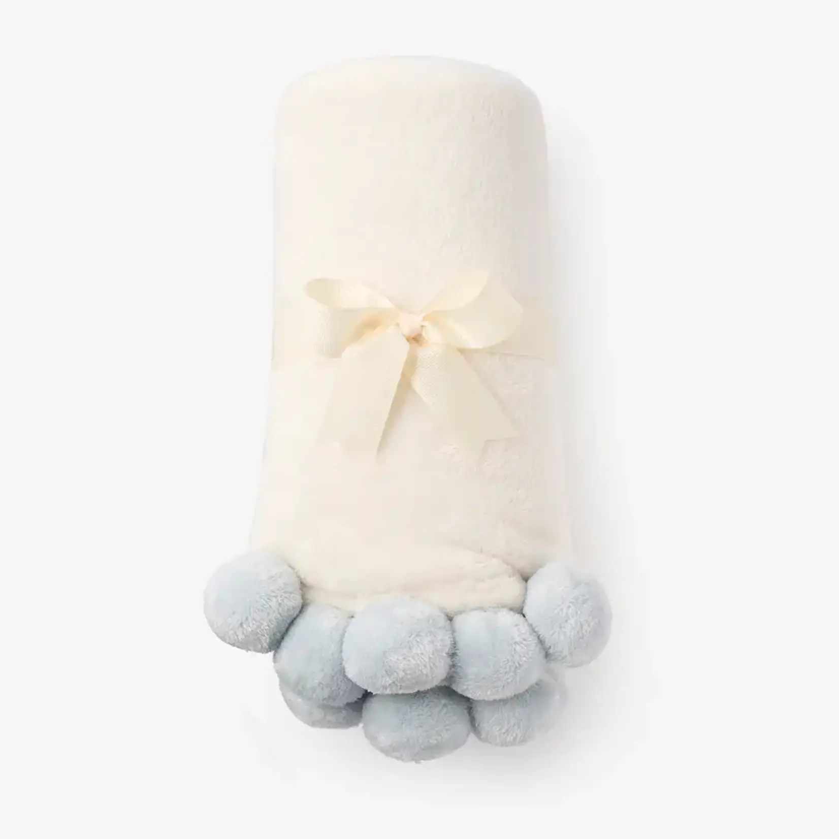 Elegant Baby Flannel Fleece Pom Trim Blanket - Pale Blue