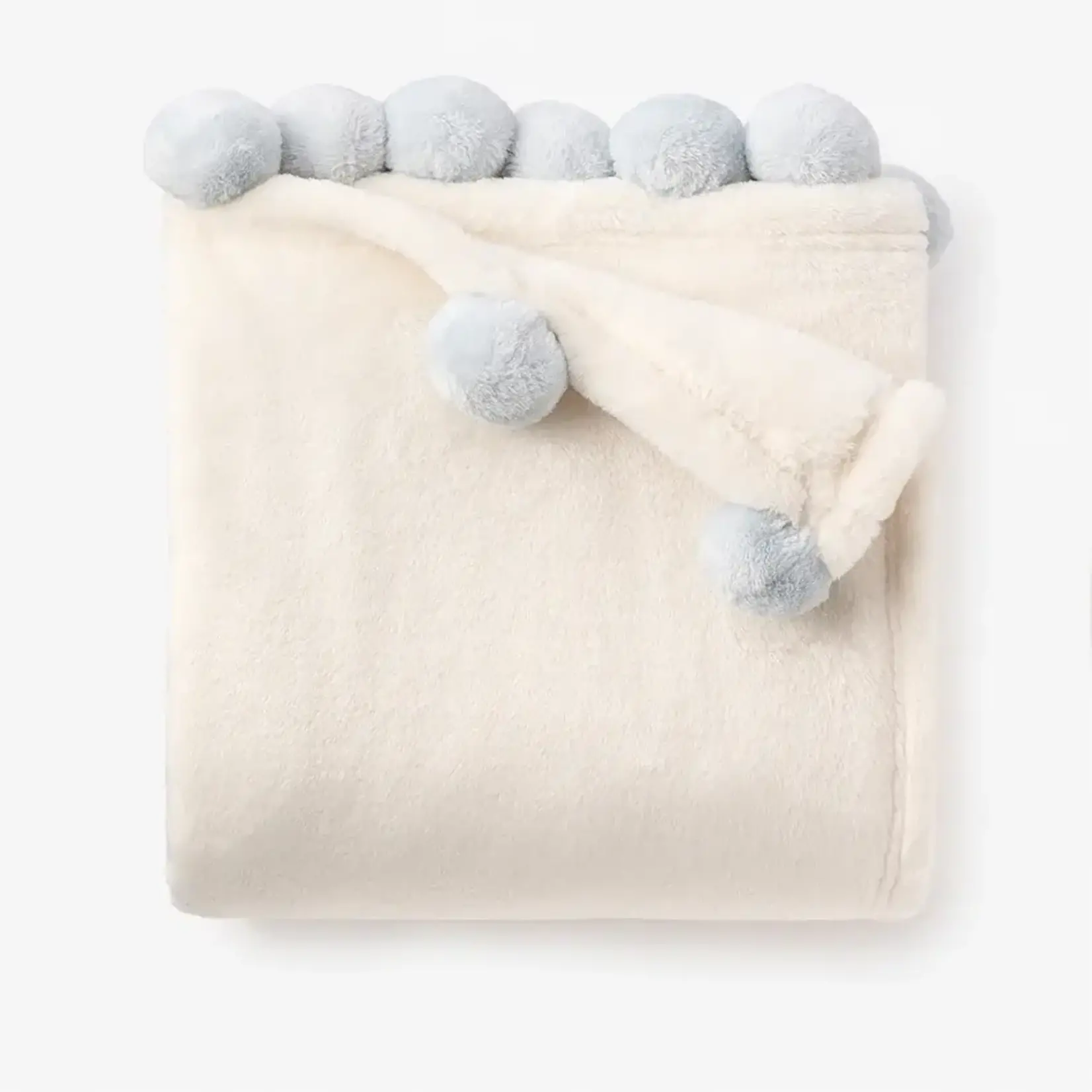 Elegant Baby Flannel Fleece Pom Trim Blanket - Pale Blue