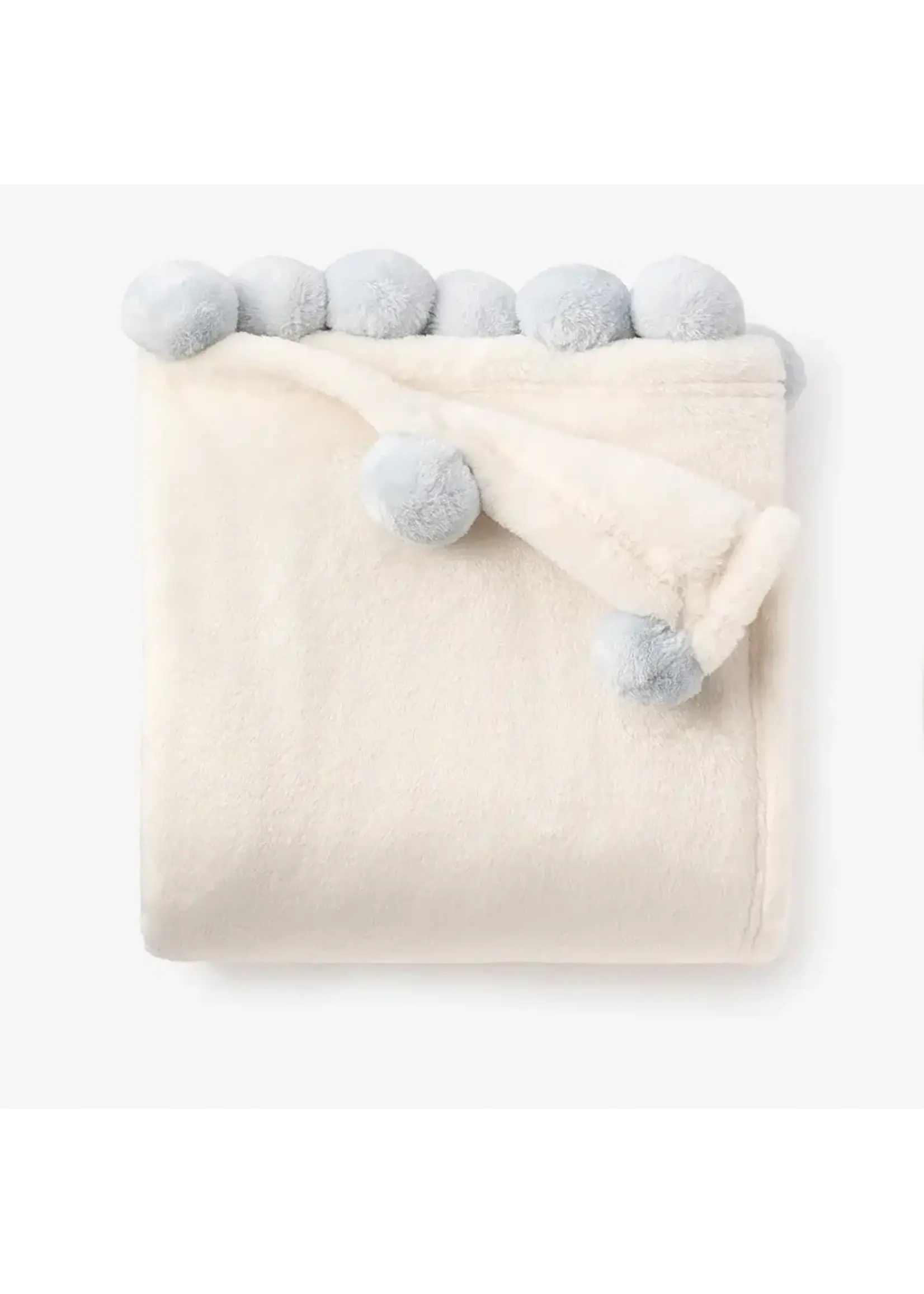 Elegant Baby Flannel Fleece Pom Trim Blanket - Pale Blue