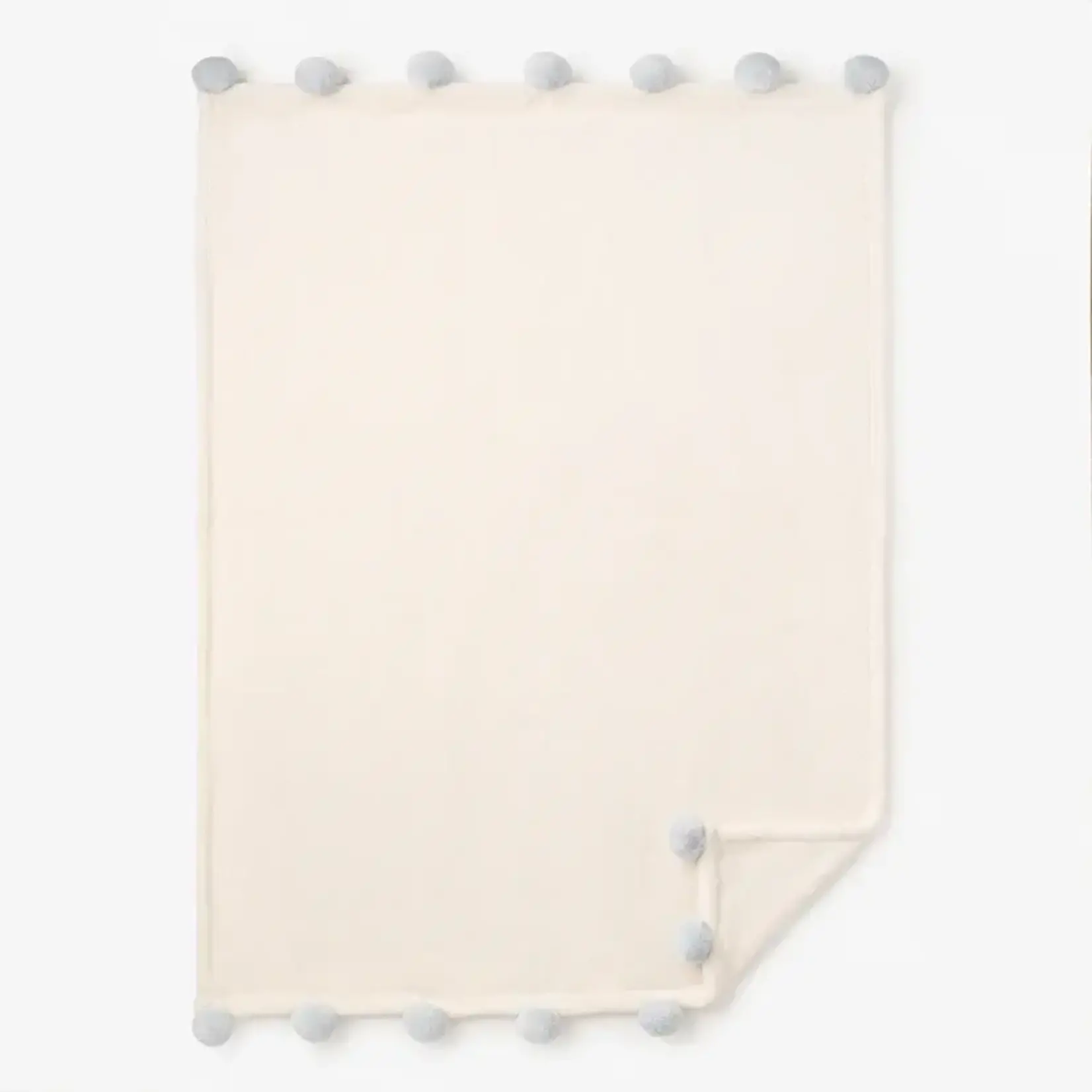 Elegant Baby Flannel Fleece Pom Trim Blanket - Pale Blue