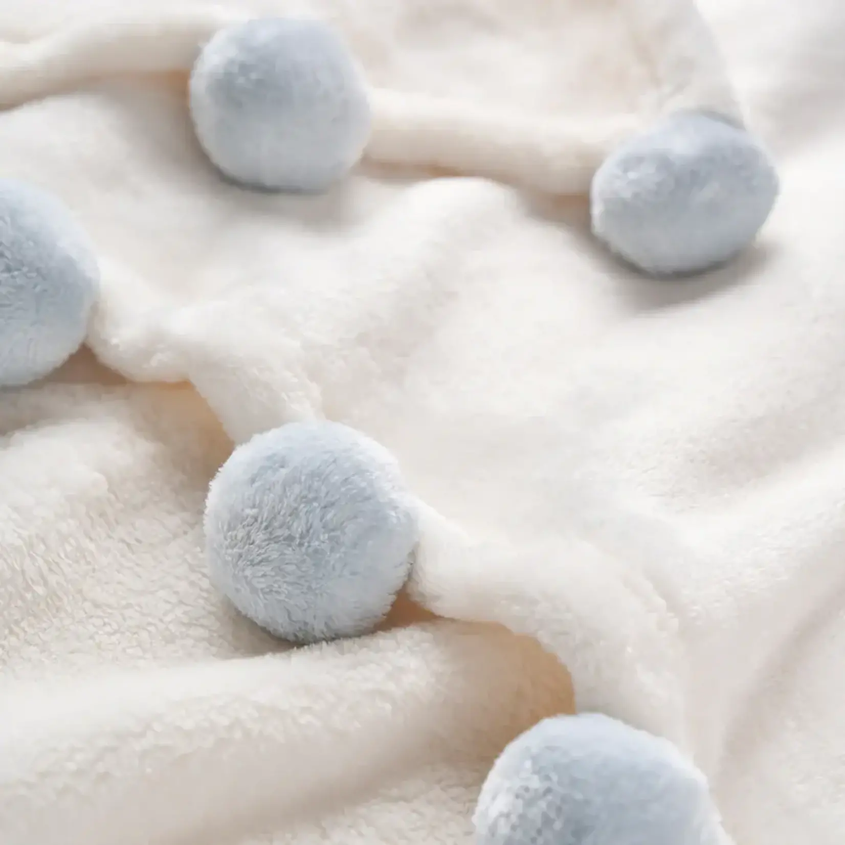 Elegant Baby Flannel Fleece Pom Trim Blanket - Pale Blue