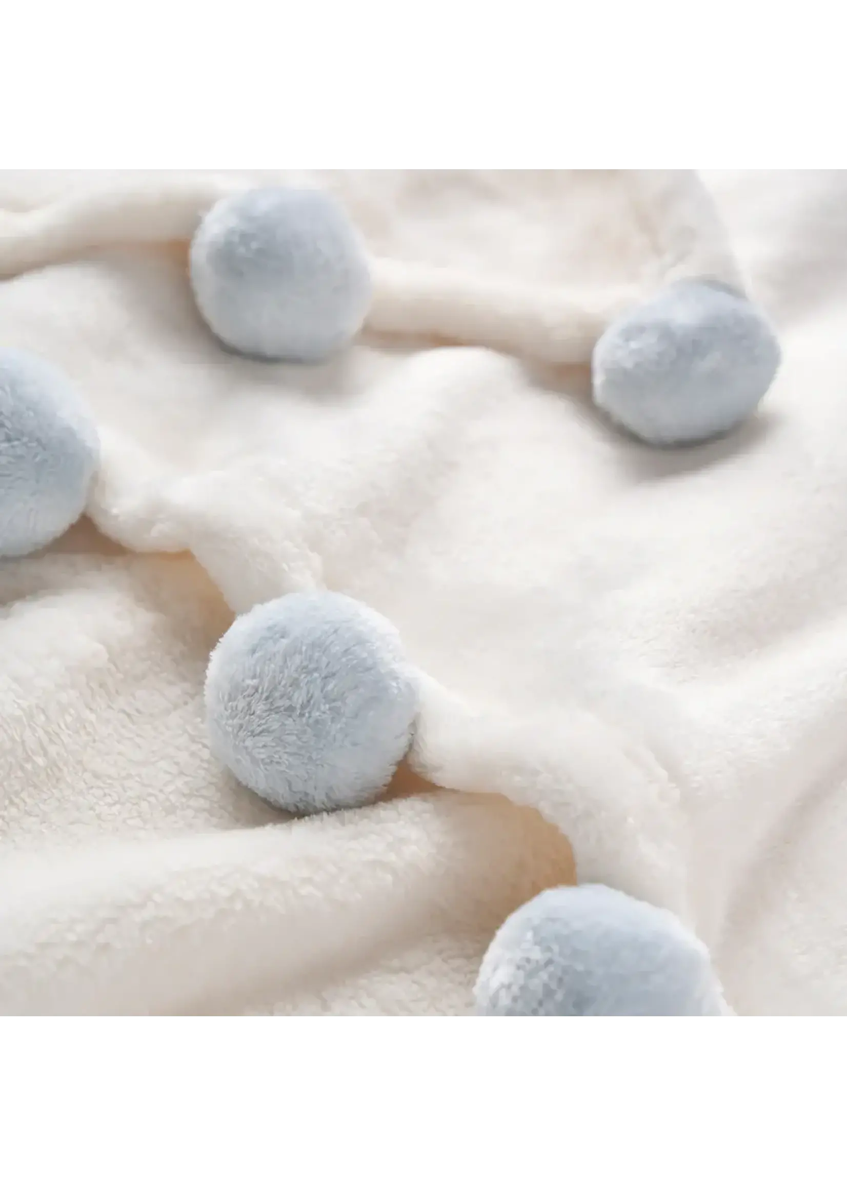 Elegant Baby Flannel Fleece Pom Trim Blanket - Pale Blue