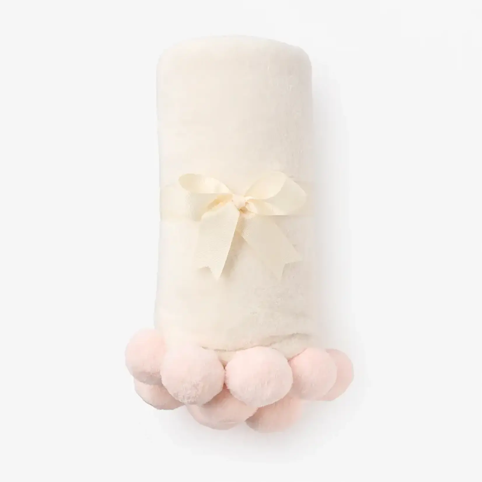 Elegant Baby Flannel Fleece Pom Trim Blanket - Pale Pink