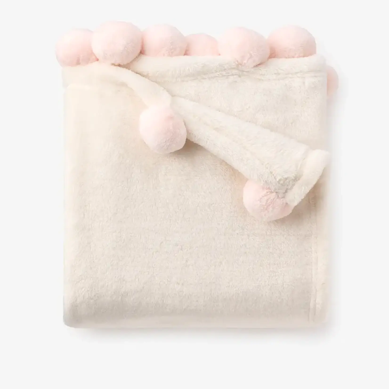 Elegant Baby Flannel Fleece Pom Trim Blanket - Pale Pink