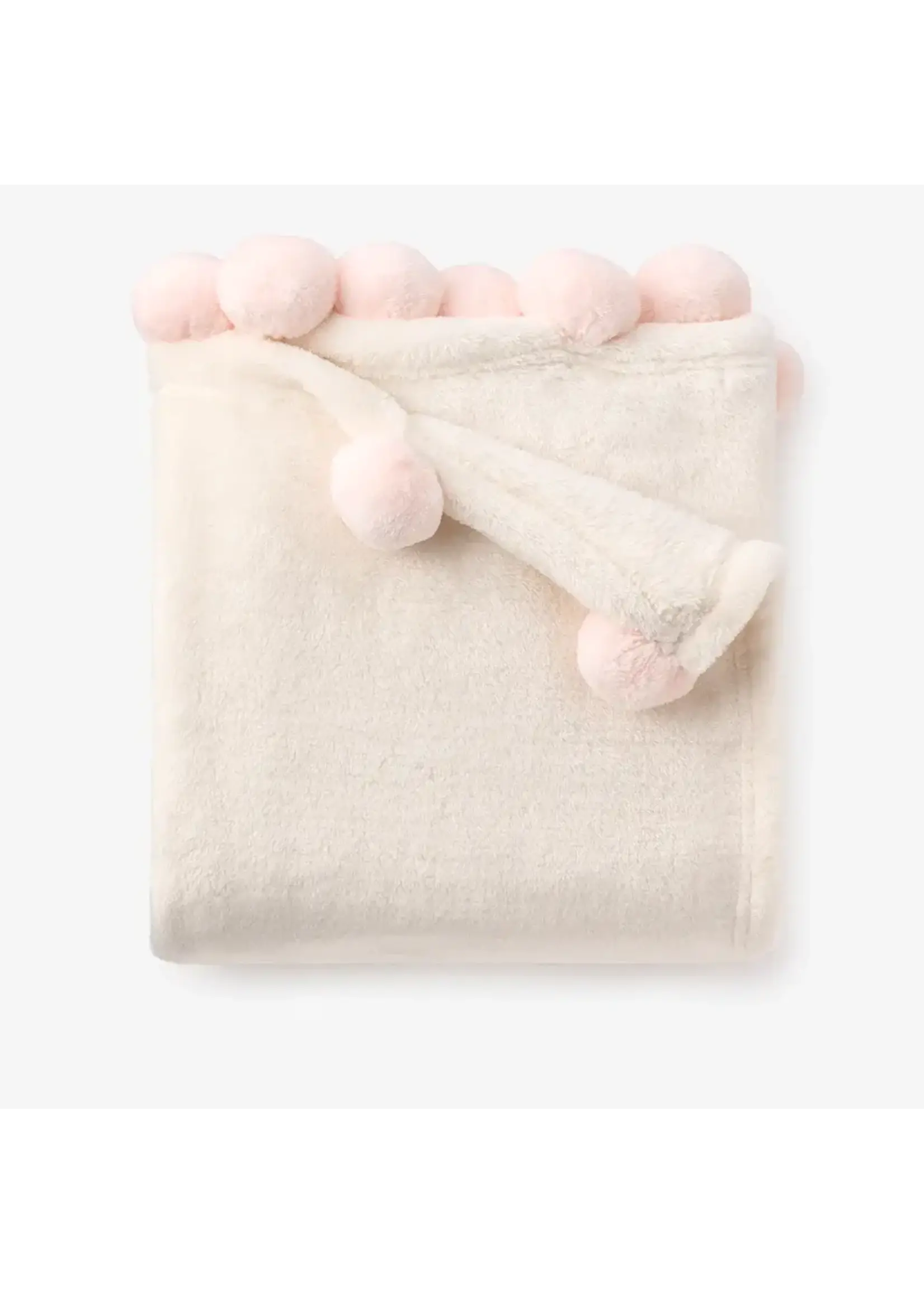 Elegant Baby Flannel Fleece Pom Trim Blanket - Pale Pink