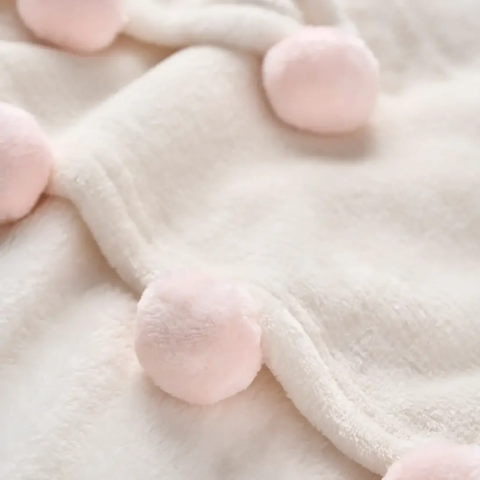 Elegant Baby Flannel Fleece Pom Trim Blanket - Pale Pink