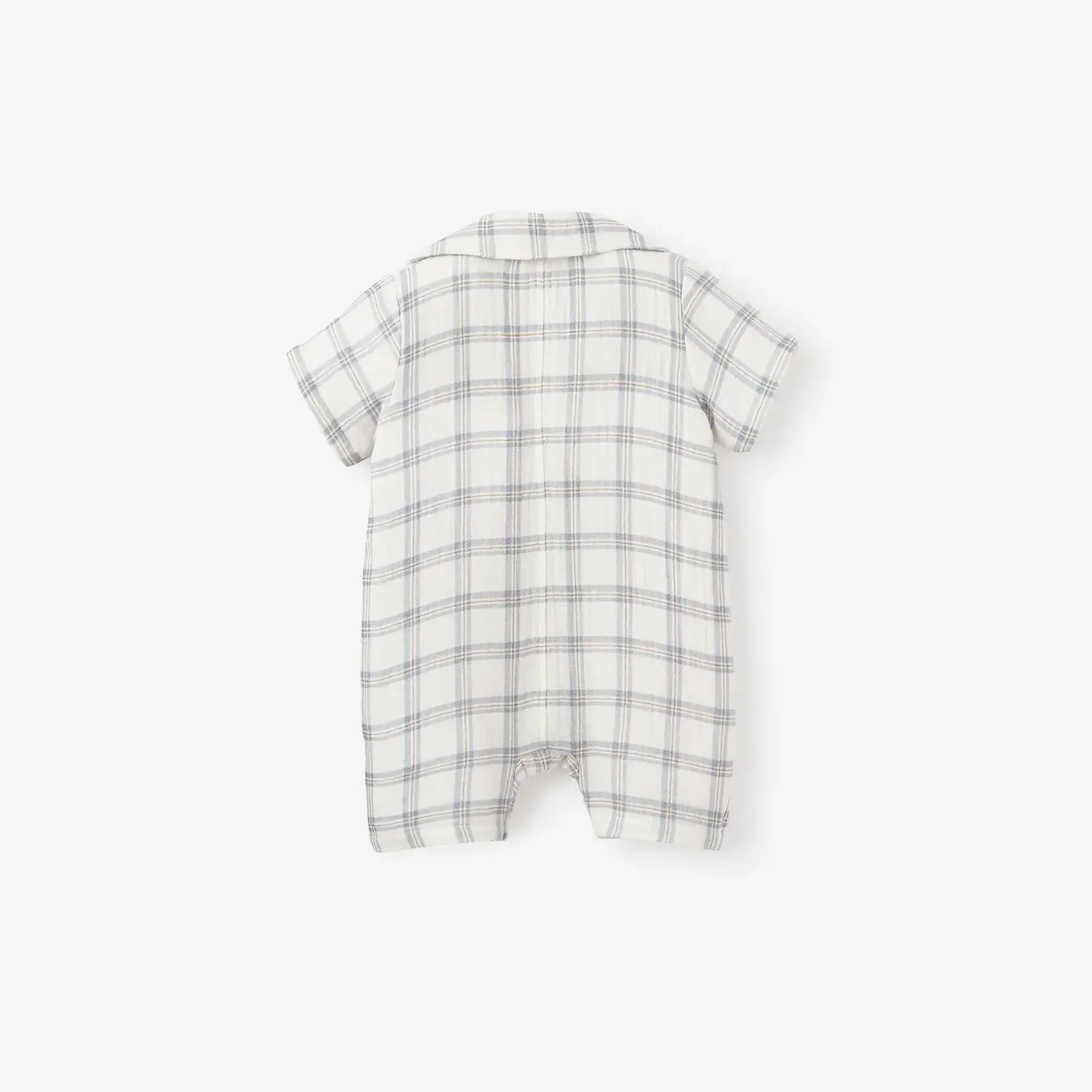 Elegant Baby Plaid Organic Cotton Muslin Shortall 9-12M - Blue