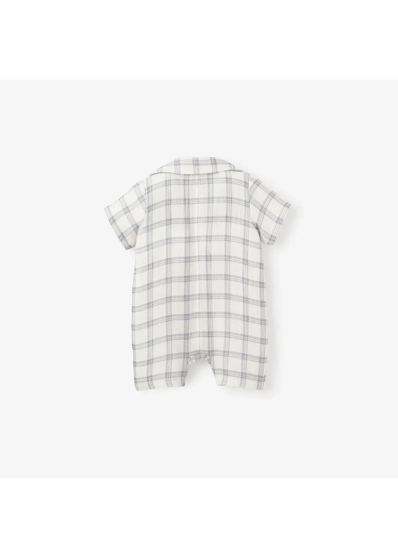 Elegant Baby Plaid Organic Cotton Muslin Shortall 9-12M - Blue