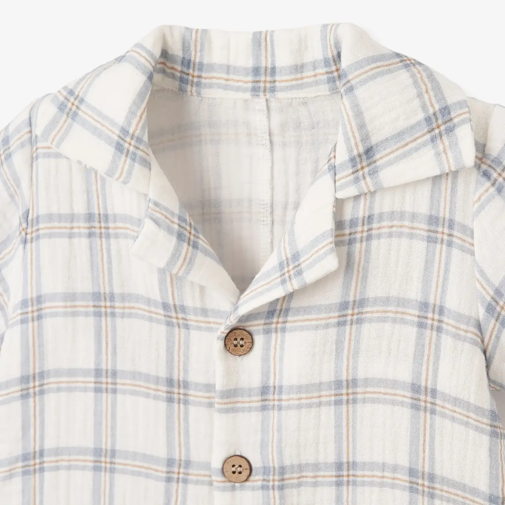 Elegant Baby Plaid Organic Cotton Muslin Shortall 9-12M - Blue