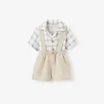 Elegant Baby Plaid Organic Cotton Muslin Shirt & Linen Suspender Shorts 6-9 M