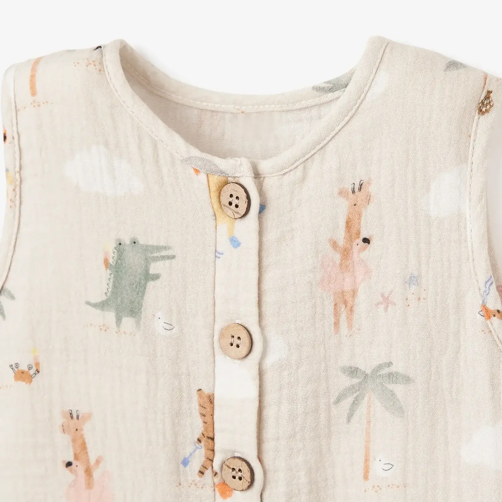 Elegant Baby Seaside Safari Organic Muslin Sleeveless Shortall 3-6 M  - Rainy Day