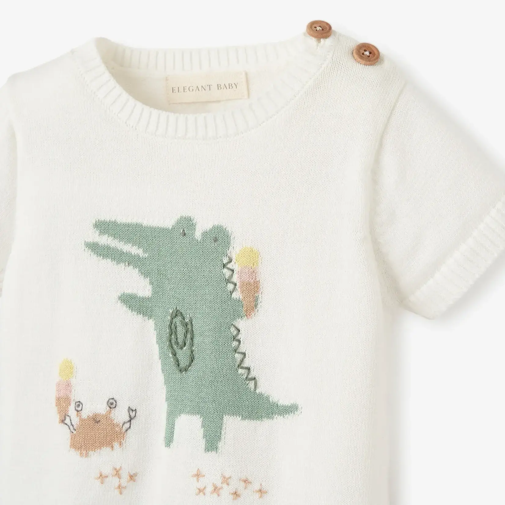 Elegant Baby Alligator Knit Top & Organic Muslin Shorts 3-6 M