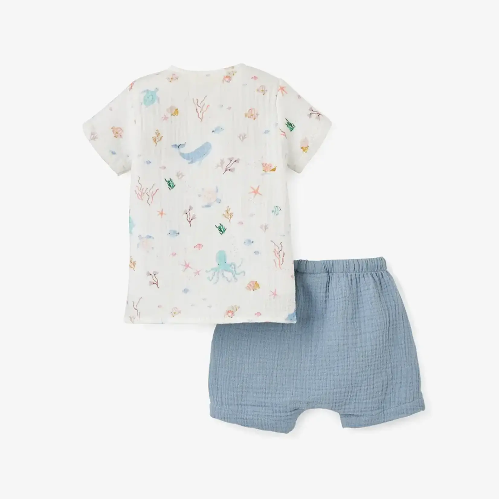 Elegant Baby Ocean Adventure Organic Muslin Shirt & Short Set 9-12M - Blue