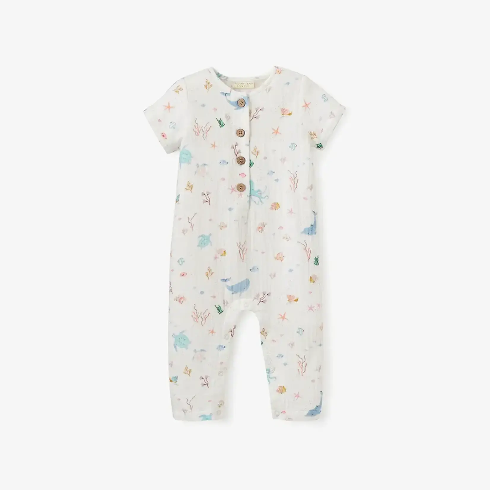 Elegant Baby Ocean Adventure Organic Short Sleeve Jumpsuit 9-12M - White