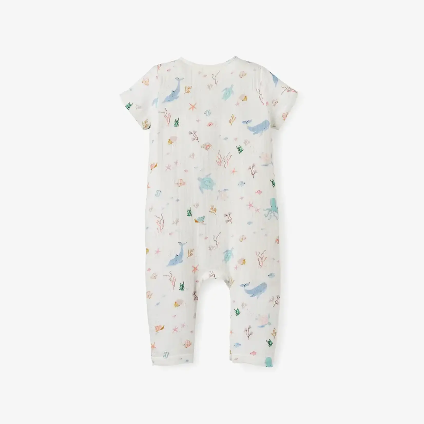 Elegant Baby Ocean Adventure Organic Short Sleeve Jumpsuit 9-12M - White