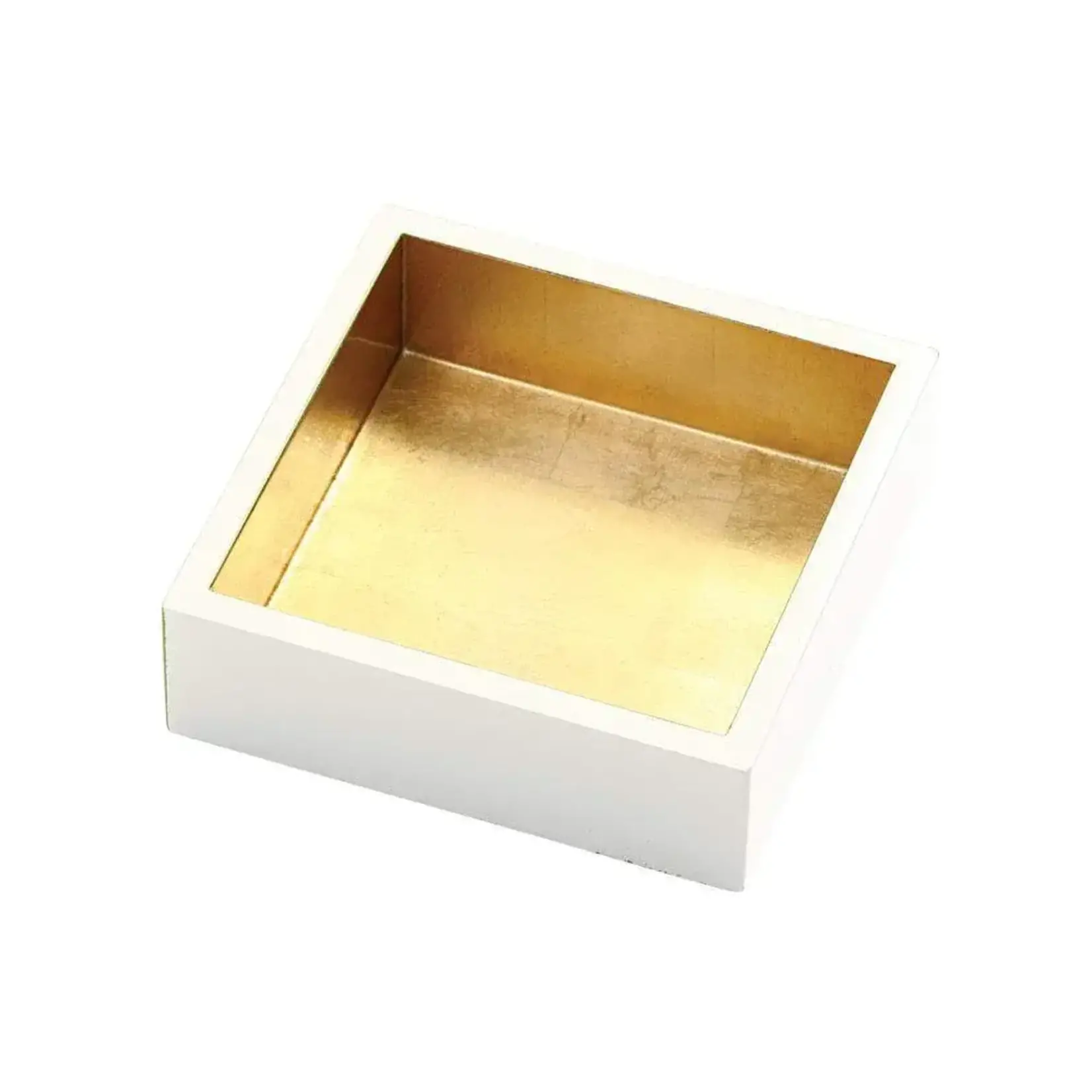 Caspari Lacquer Cocktail Napkin Holder - Ivory & Gold