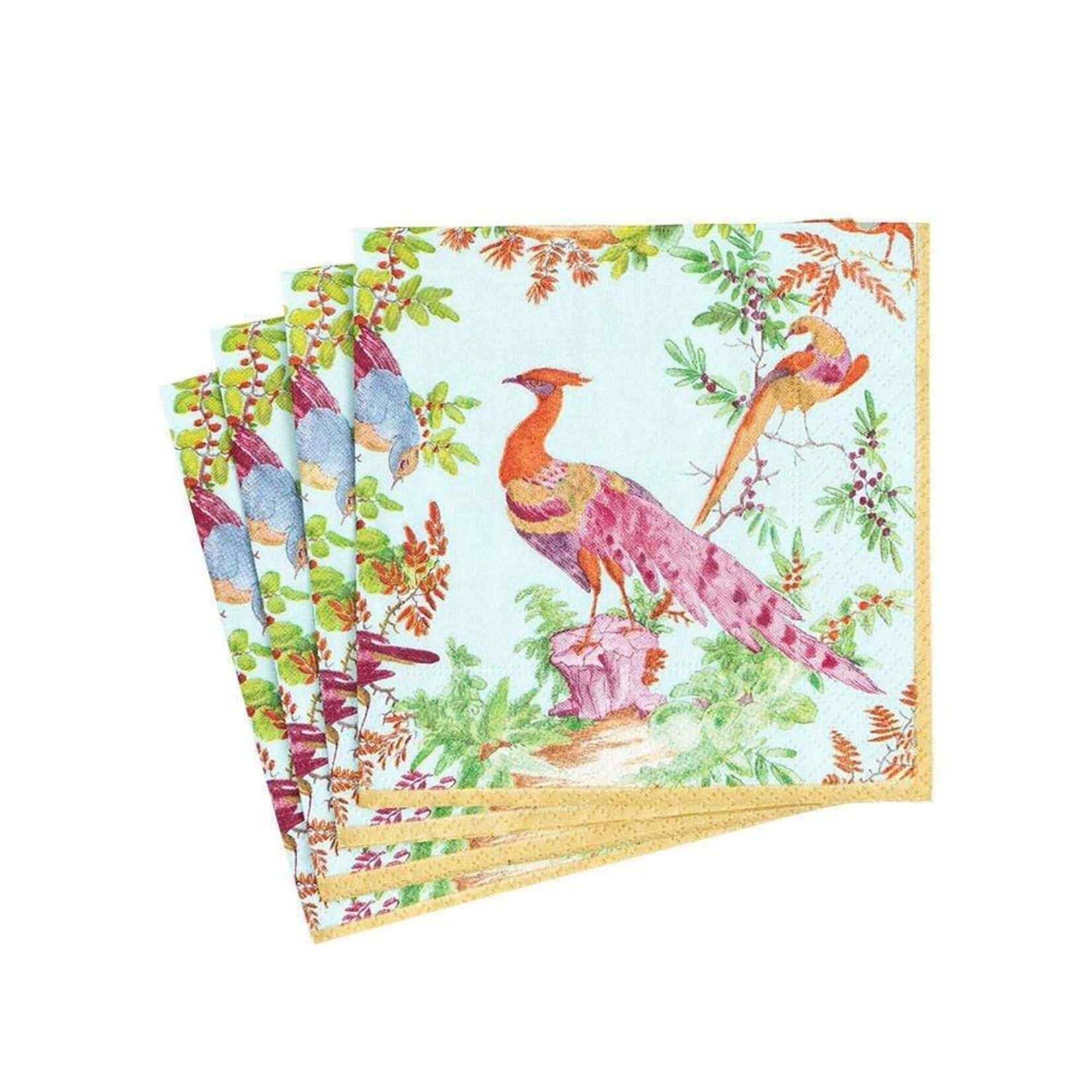 Caspari Chelsea Birds Paper Cocktail Napkins 20 Ct - Celadon