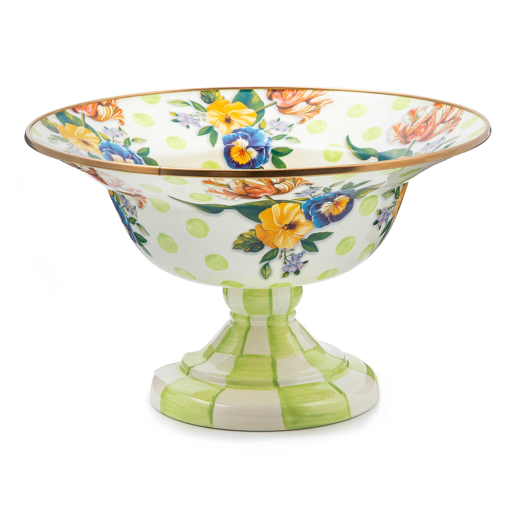 MacKenzie-Childs wildflowers enamel large compote - green