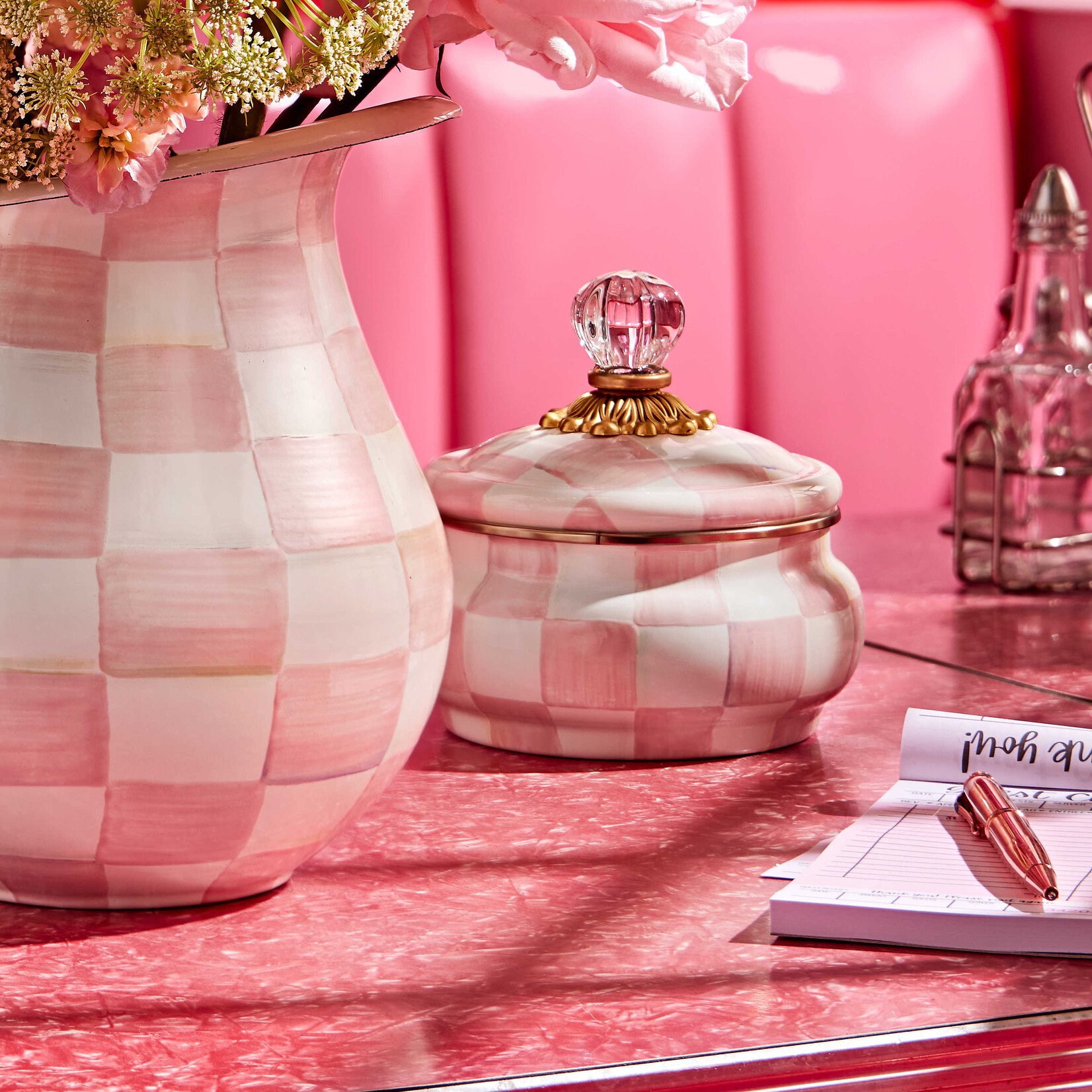 MacKenzie-Childs Rosy Check Squashed Pot