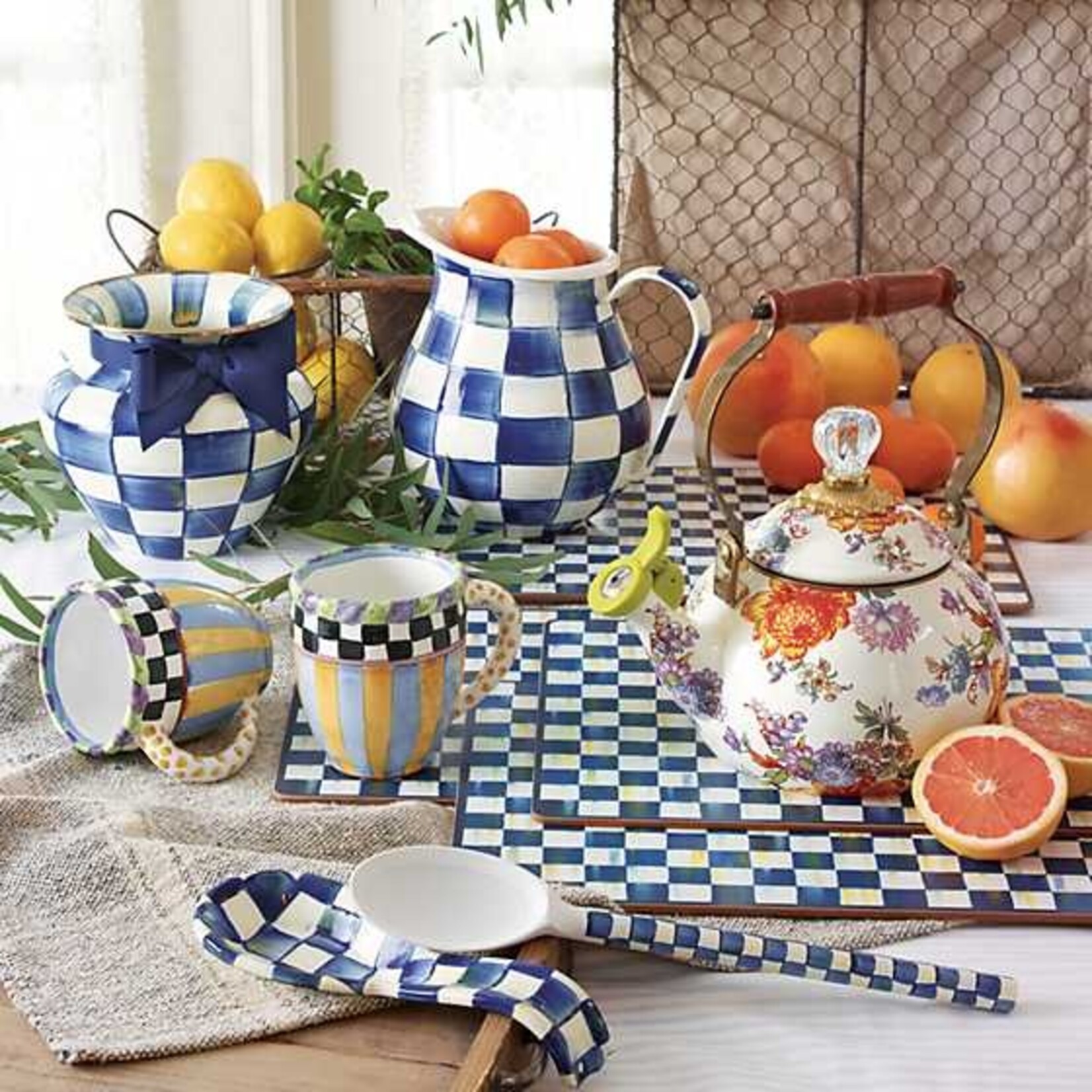 MacKenzie-Childs Royal Check Pitcher
