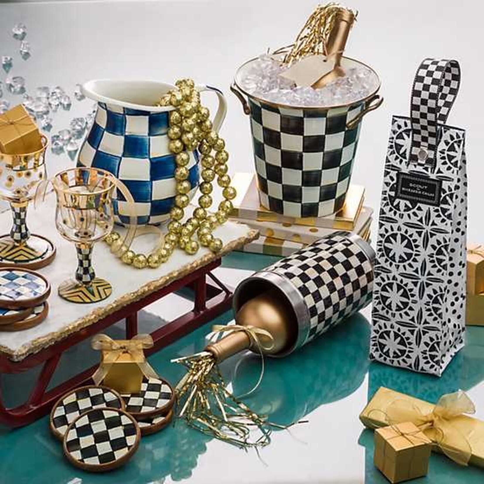 MacKenzie-Childs Royal Check Pitcher