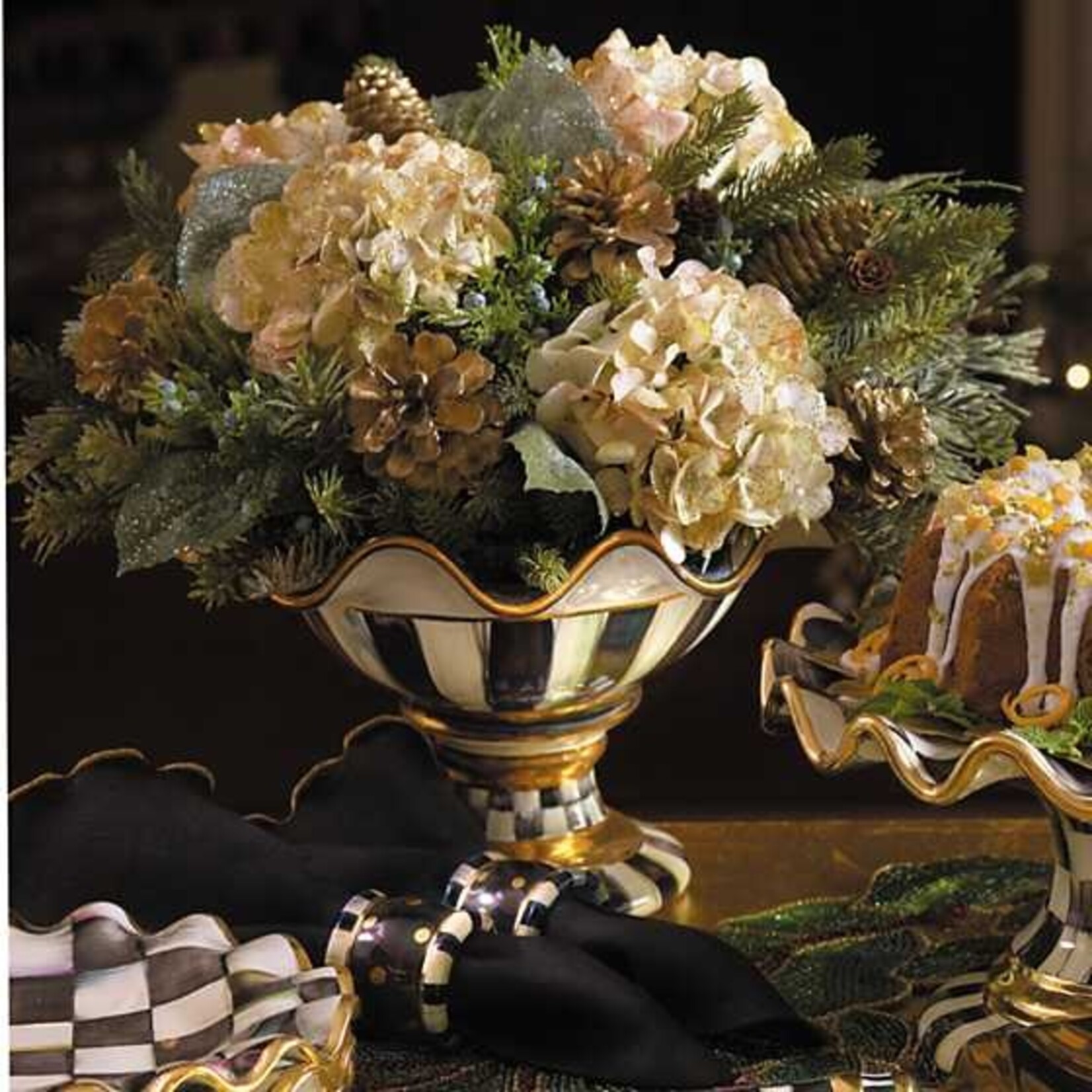 MacKenzie-Childs courtly check ceramic compote