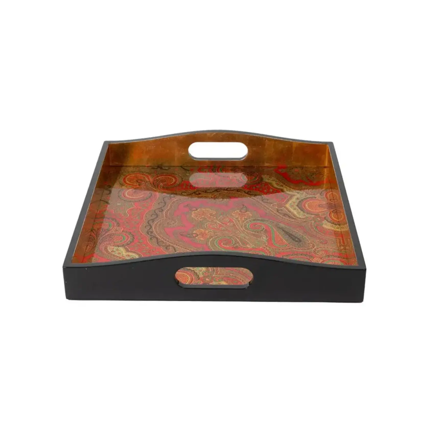 Caspari Jaipur Fuchsia Lacquer Square Tray - 14x14