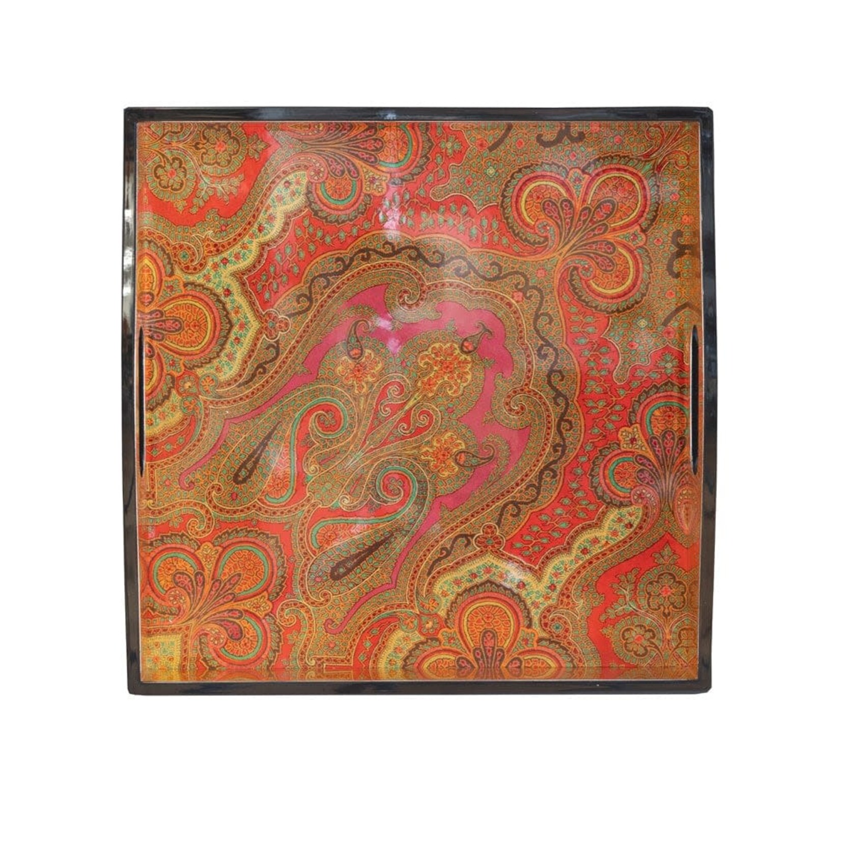 Caspari Jaipur Fuchsia Lacquer Square Tray - 14x14