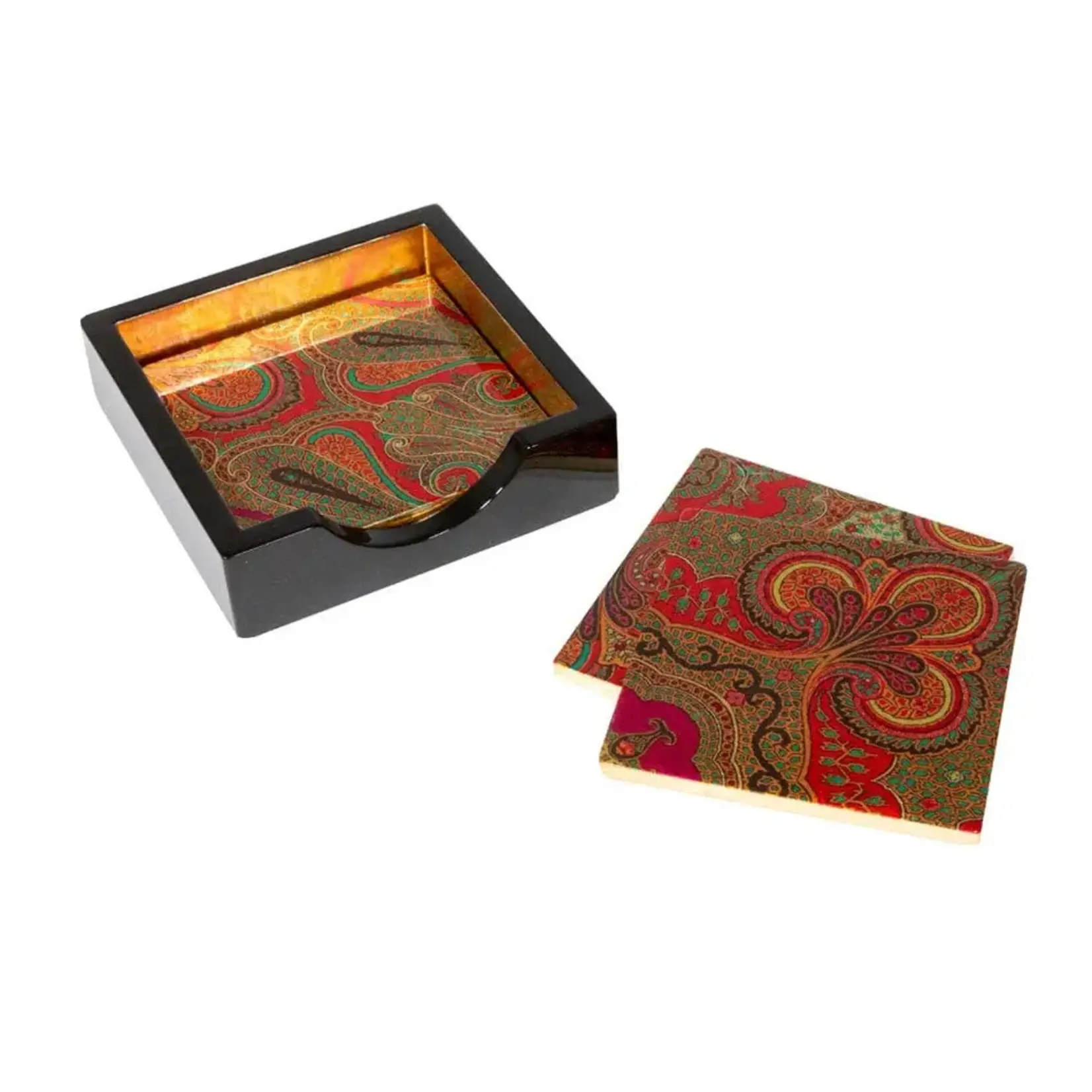 Caspari Jaipur Fuchsia Lacquer Coaster Set of 4