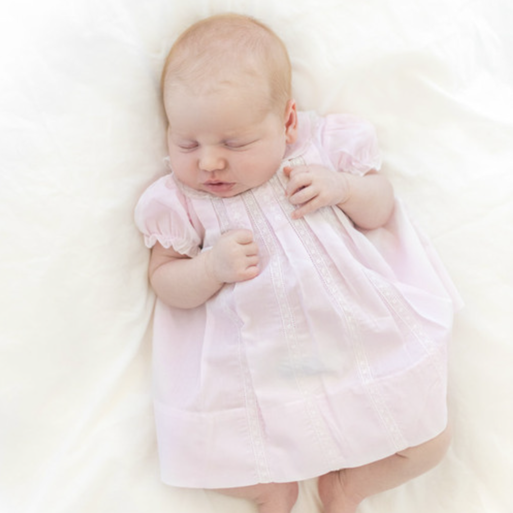 Lace Inlay Pleated Dress-Pink-6M