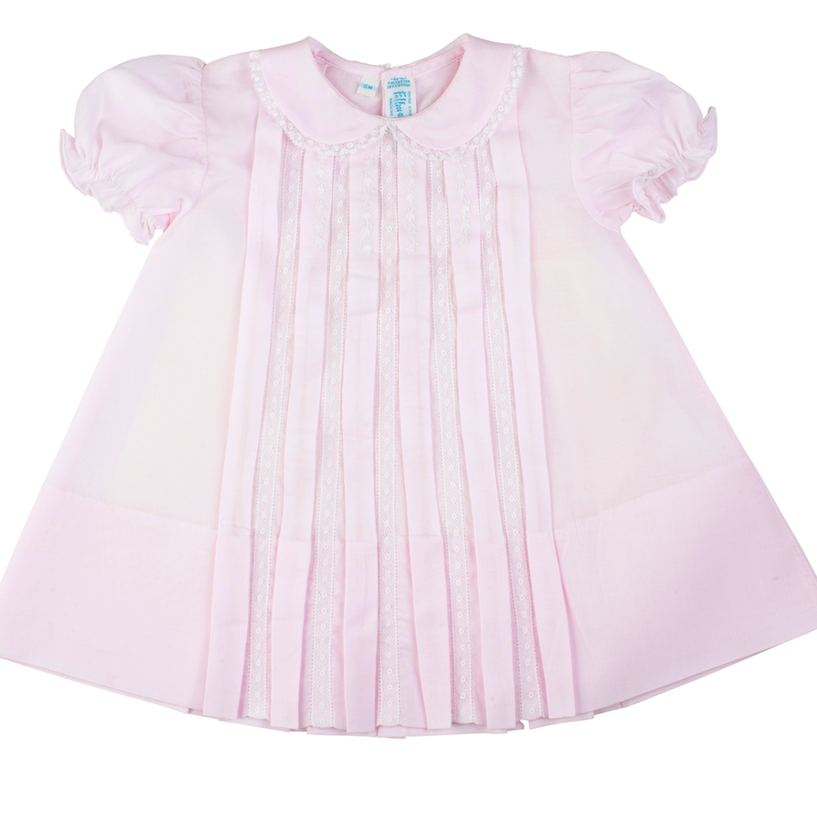 Lace Inlay Pleated Dress-Pink-6M