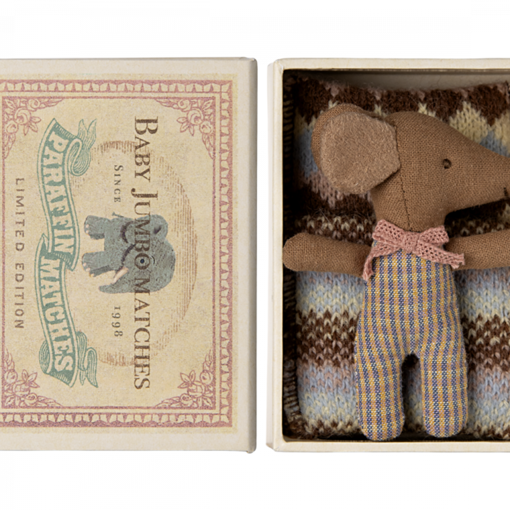 Maileg USA Sleepy Wakey Baby Mouse in Matchbox - Rose