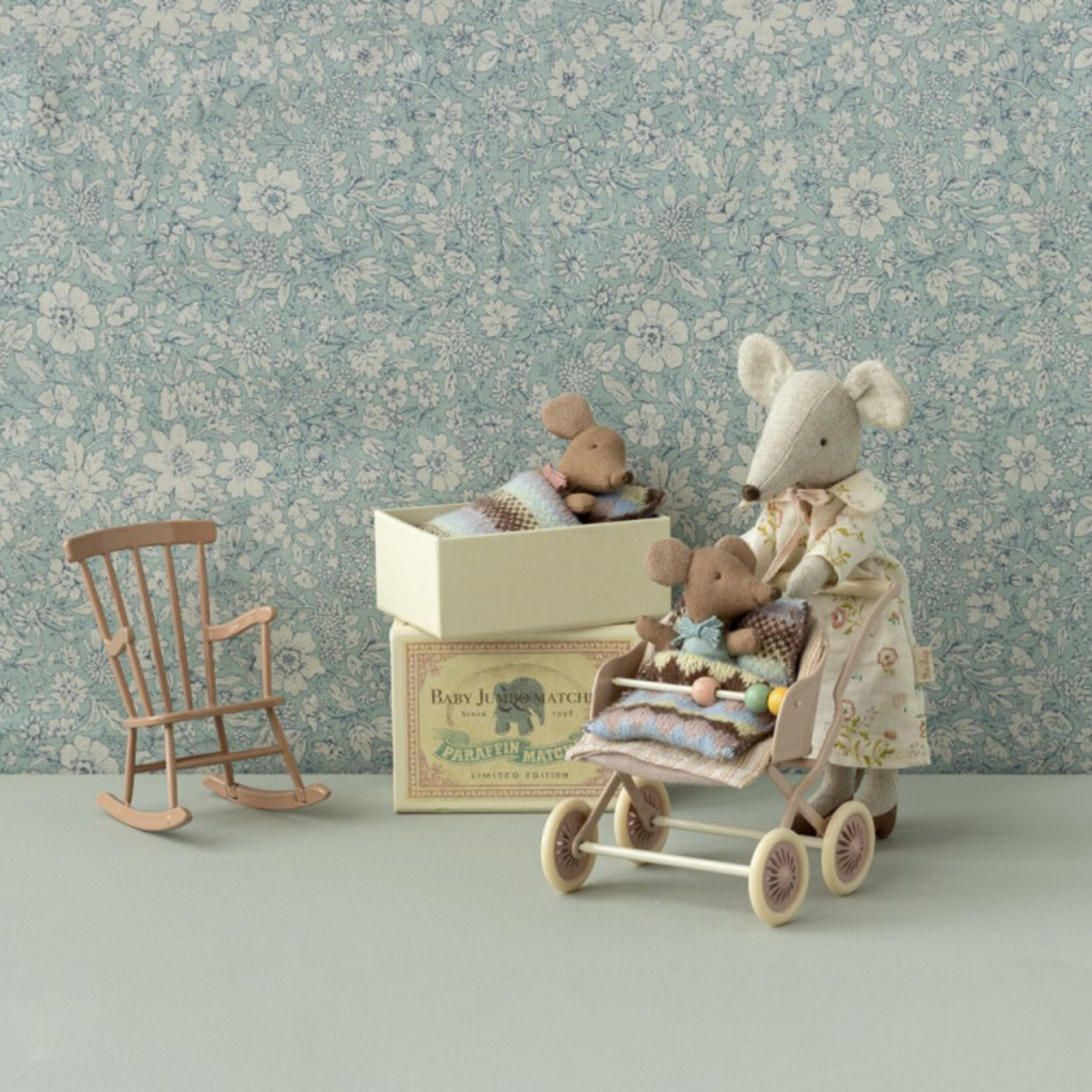 Maileg USA Sleepy Wakey Baby Mouse in Matchbox - Rose