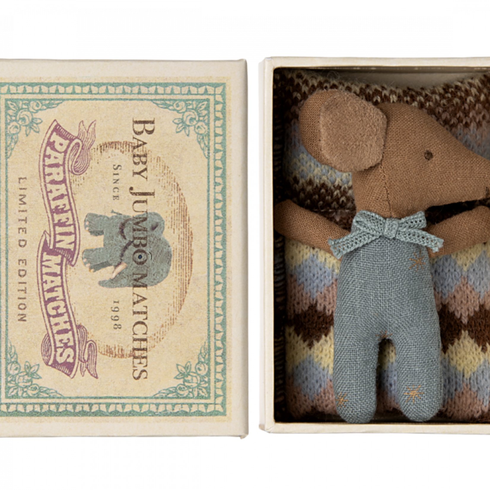 Maileg USA Sleepy Wakey Baby Mouse in Matchbox - Blue